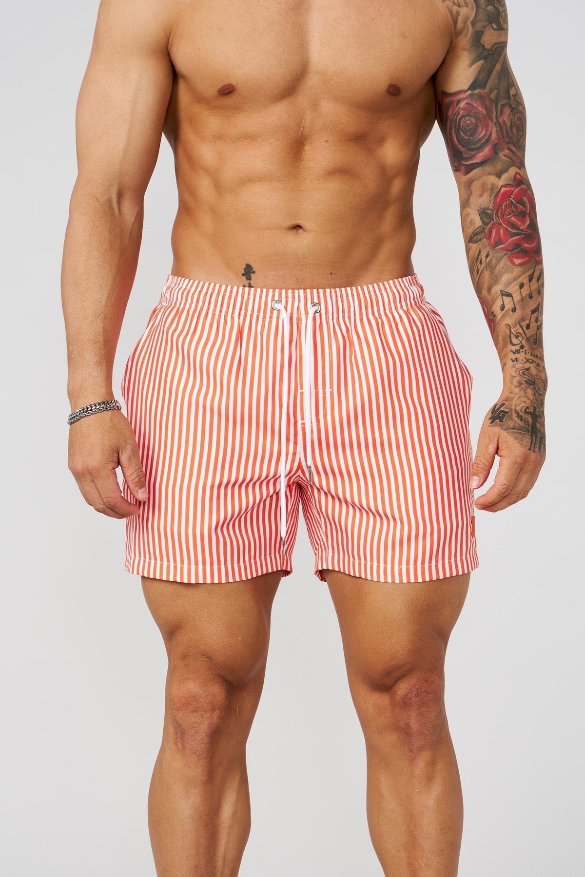 1056 - Striped Swim Shorts Orange - Unmatched Kicks-YOUNG LA