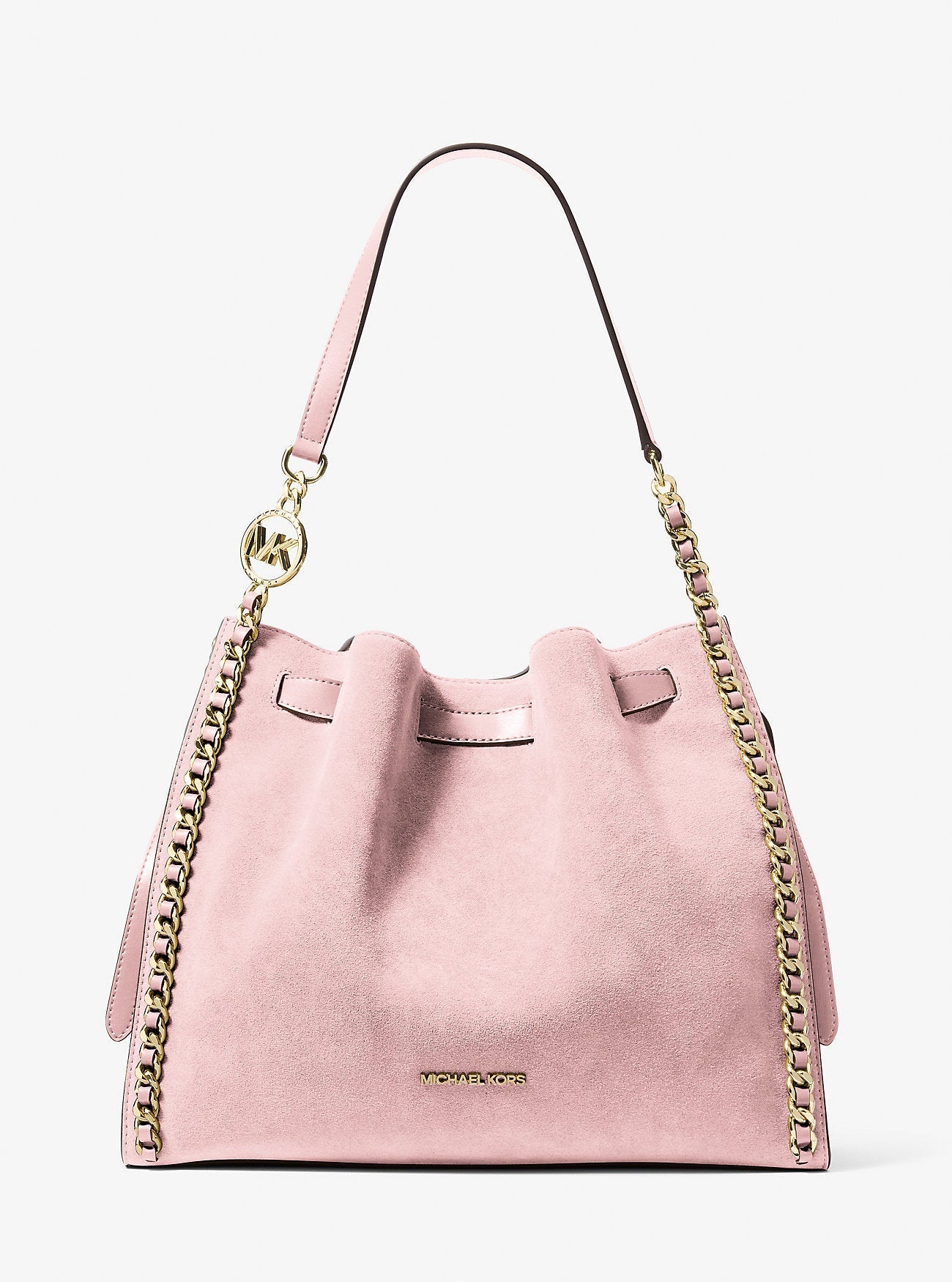 Michael Kors Mina Large Suede Chain Shoulder Bag Powder Blush