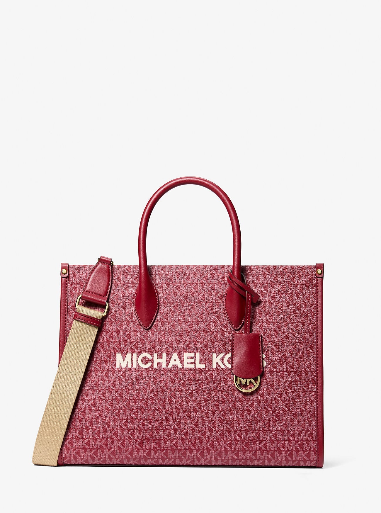 Mirella Medium Metallic Signature Logo Tote Bag Cherry Cherry