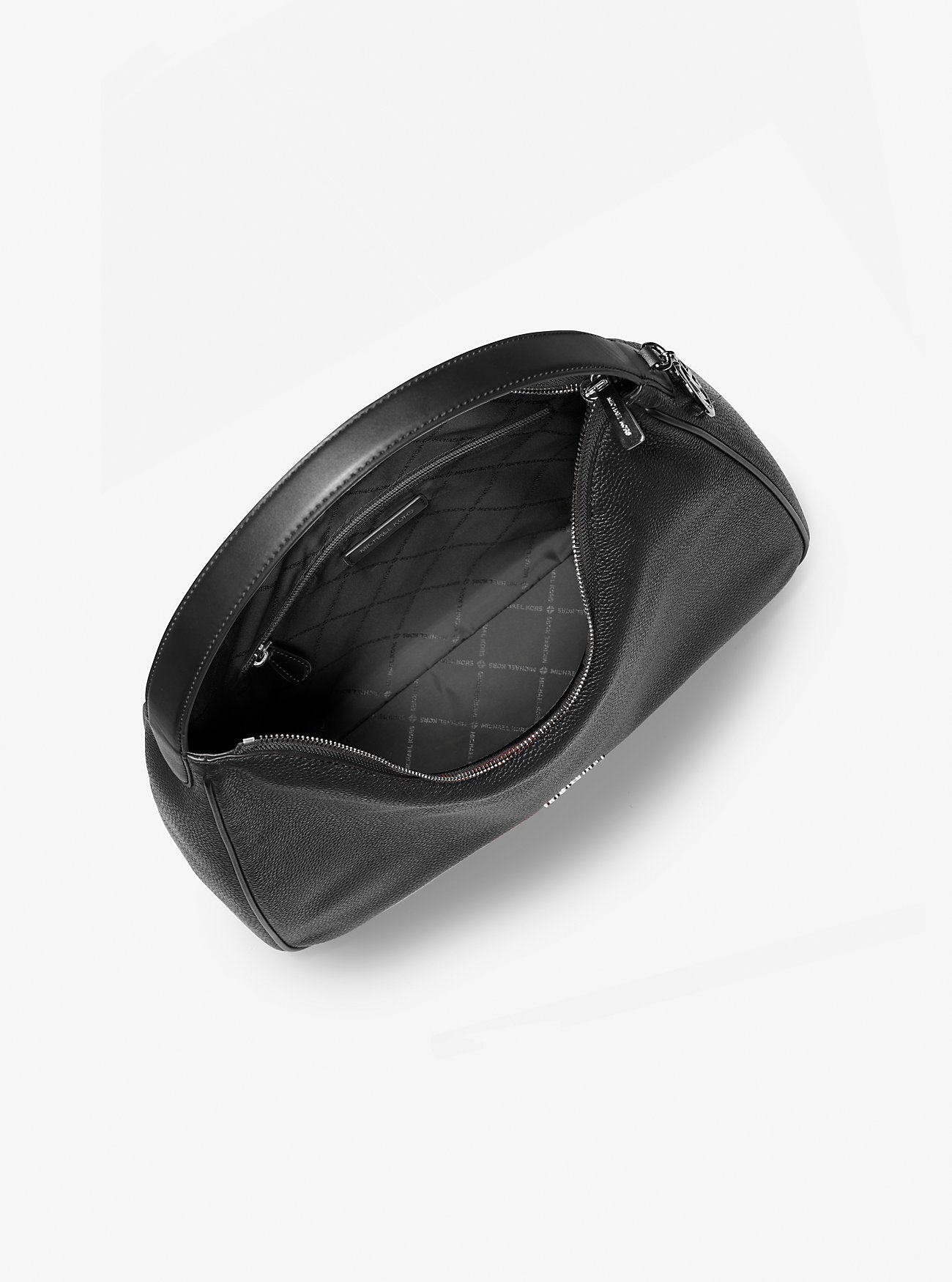 Nayla Medium Pebbled Leather Hobo Shoulder Bag Black Black