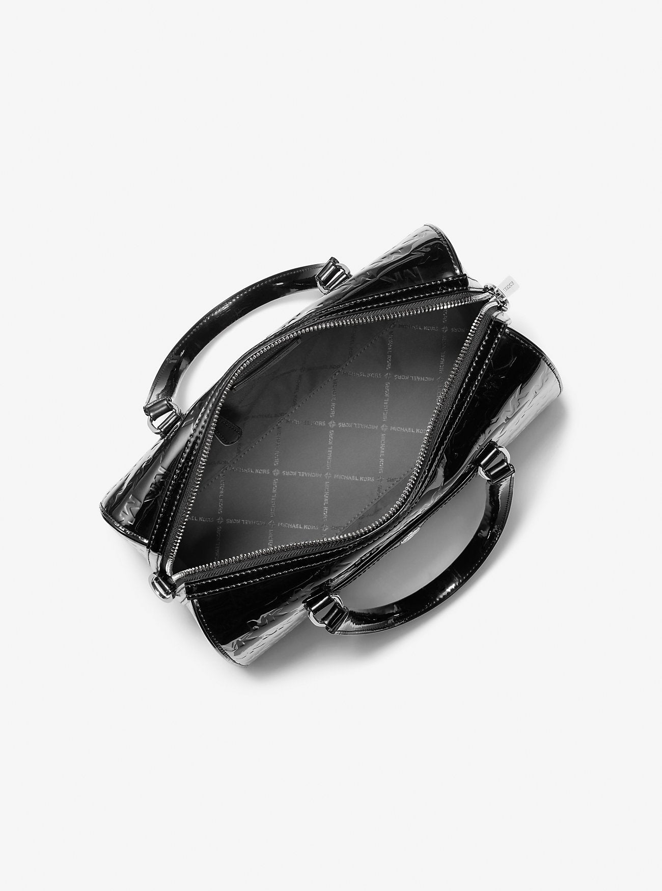 Jet Set Medium Patent Logo Debossed Duffel Crossbody Bag Black Black