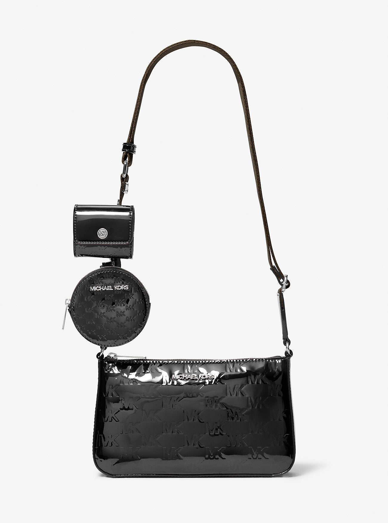 Jet Set Small Patent Logo Debossed Crossbody Bag with Case for Apple Airpods Pro® Black Black