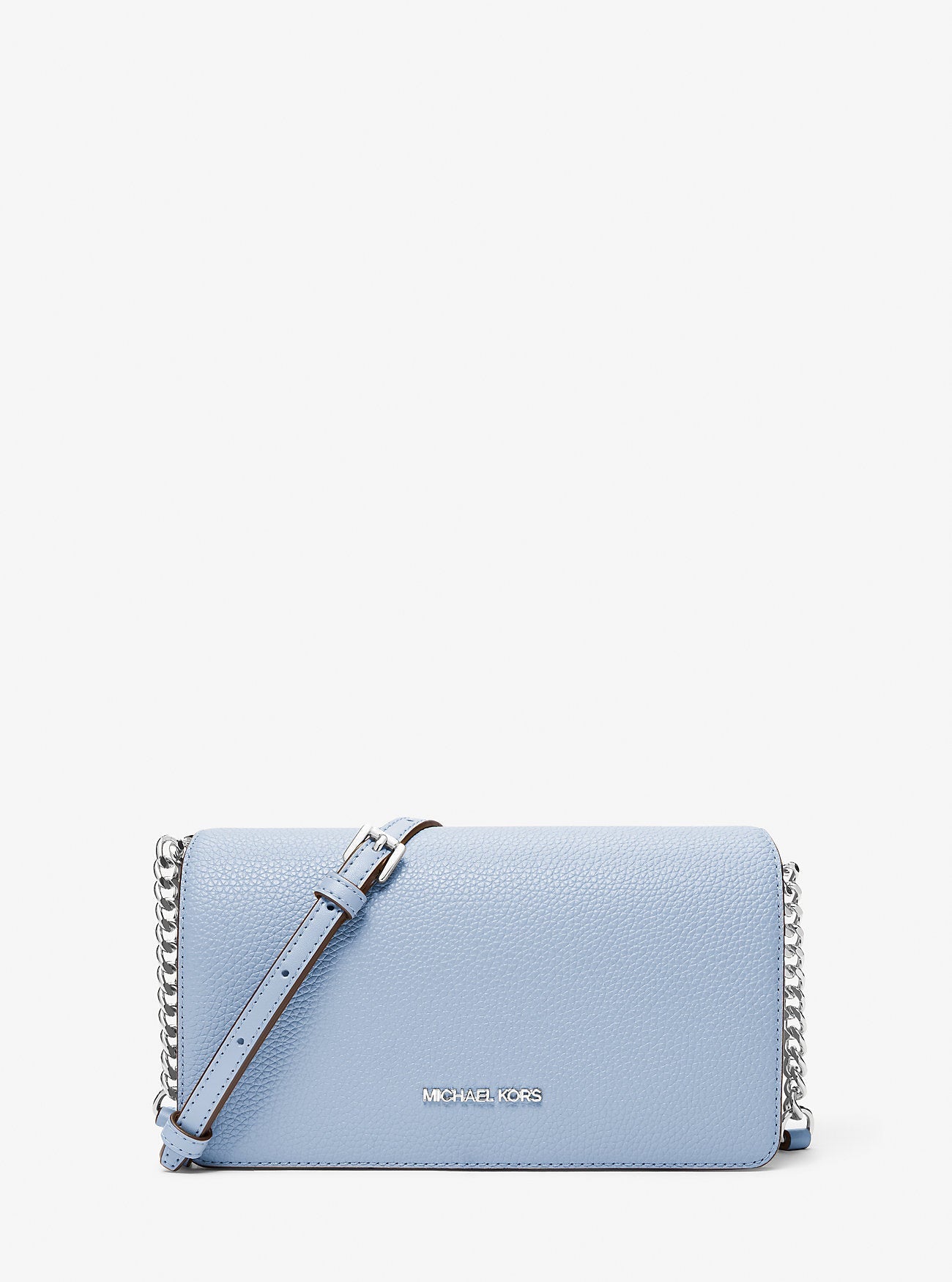 Michael Kors Jet Set Travel Medium Pebbled Leather Crossbody Bag Pale Ocean