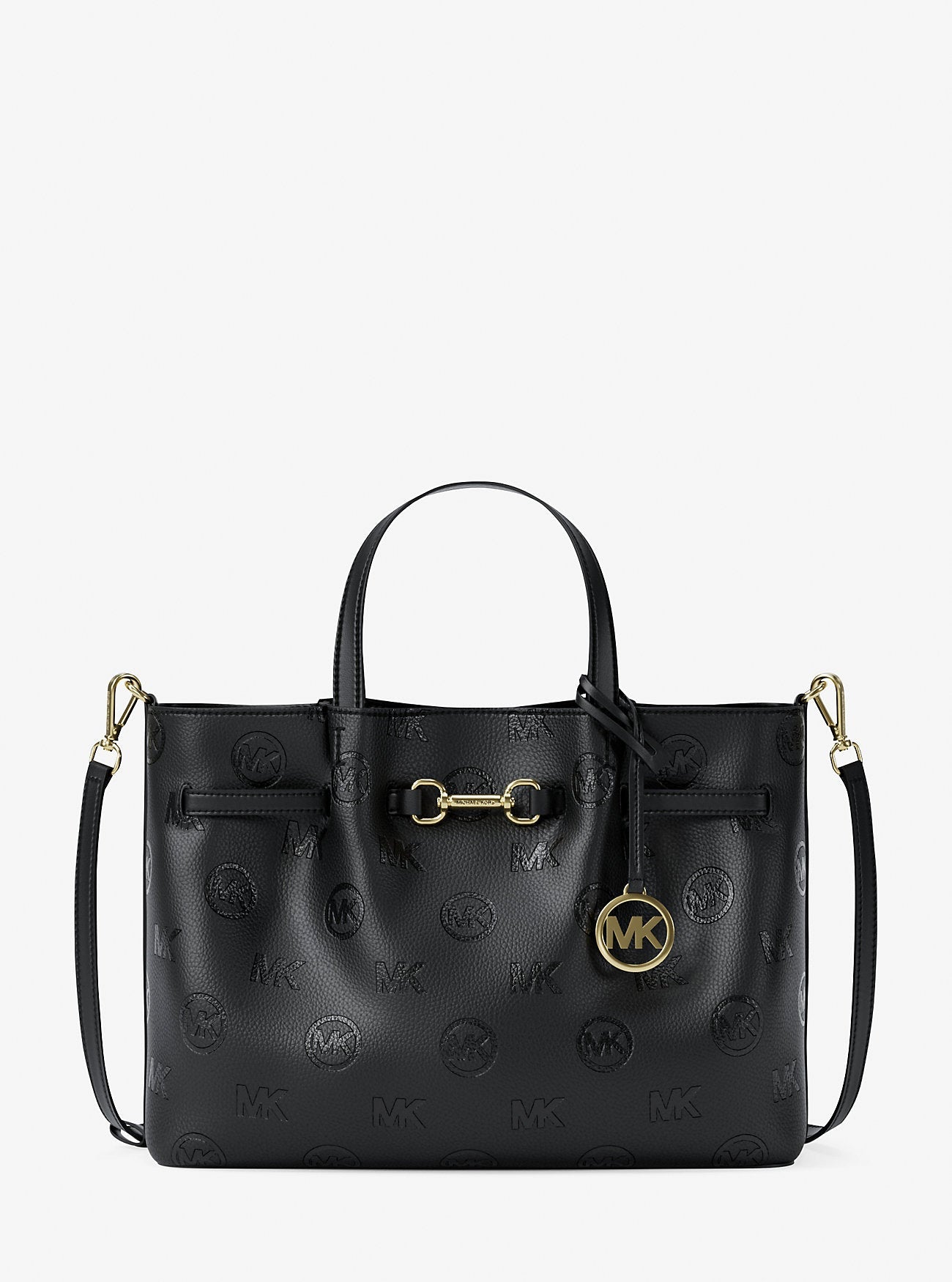 Michael Kors Carson Medium Logo Debossed Satchel Black