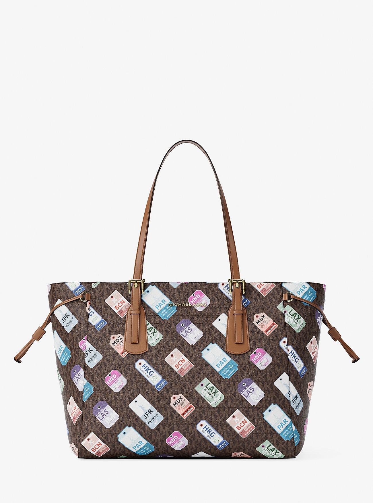 Voyager Large Printed Signature Logo Tote Bag Brown Brown