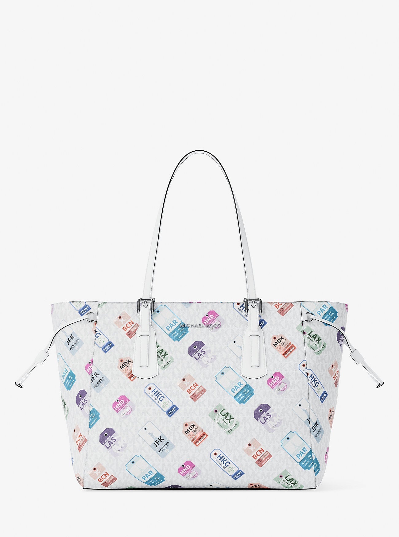 Voyager Large Printed Signature Logo Tote Bag Optic White Optic White