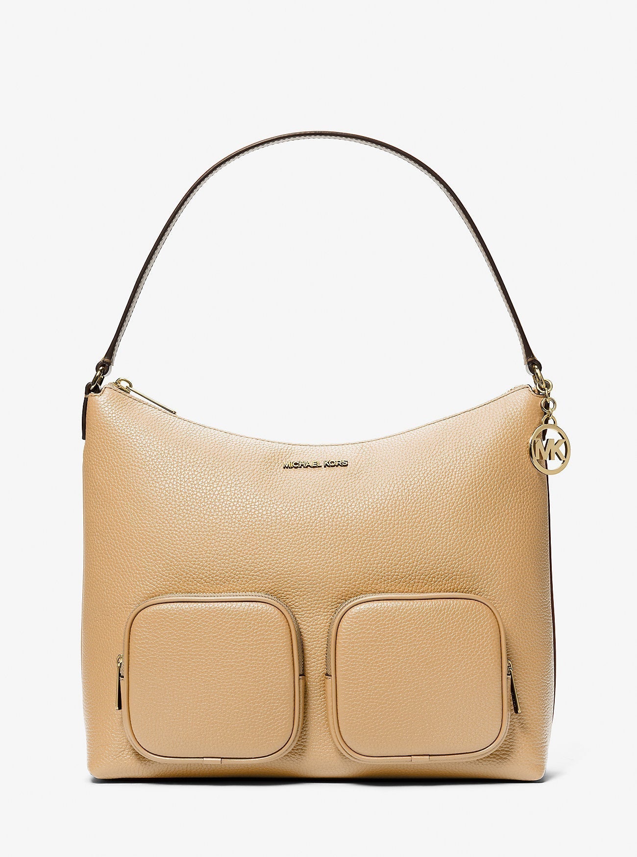 Merritt Large Pebbled Leather Cargo Shoulder Bag Camel Camel