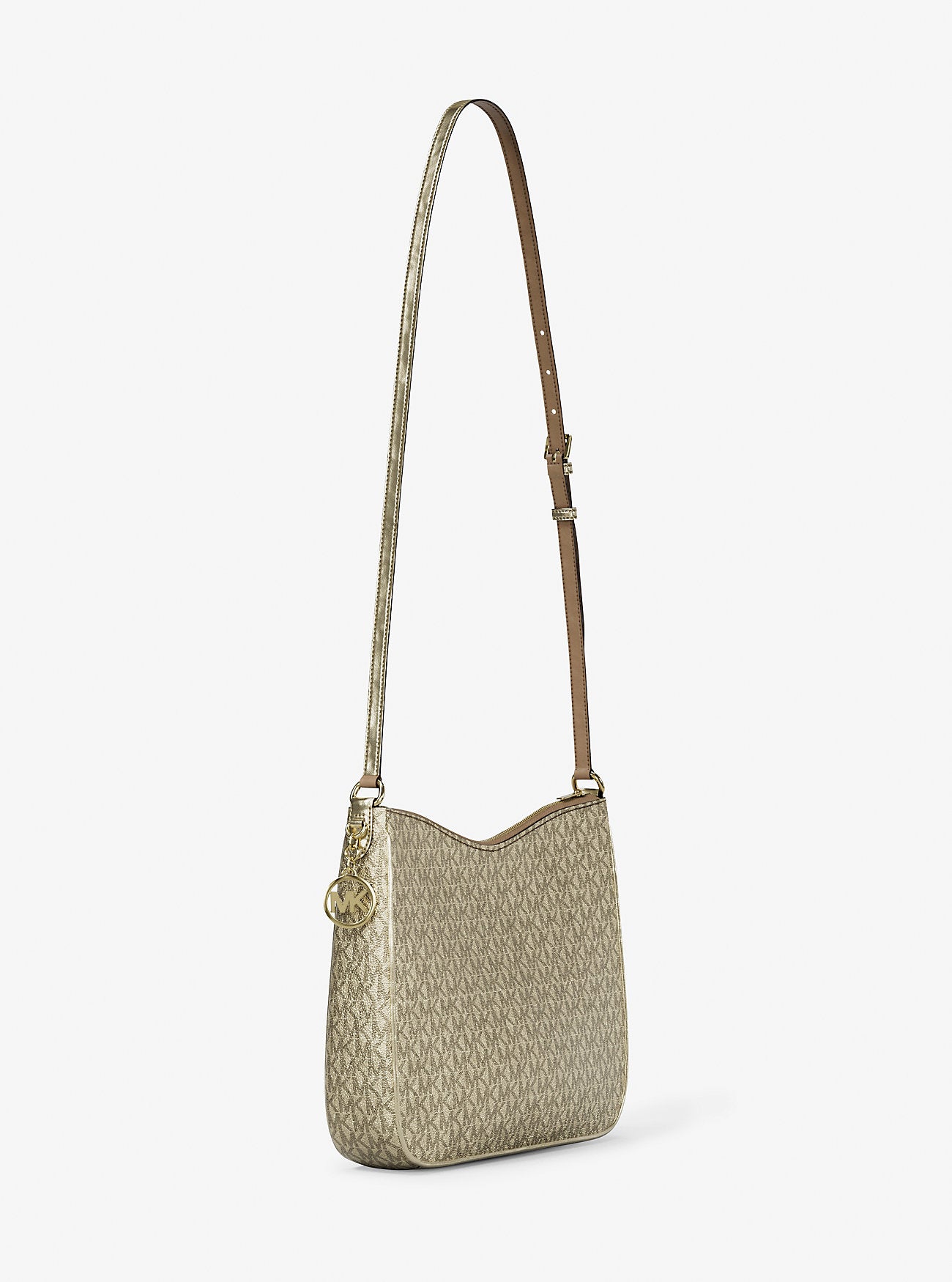 Nayla Medium Metallic Signature Logo Messenger Bag Pale Gold Pale Gold