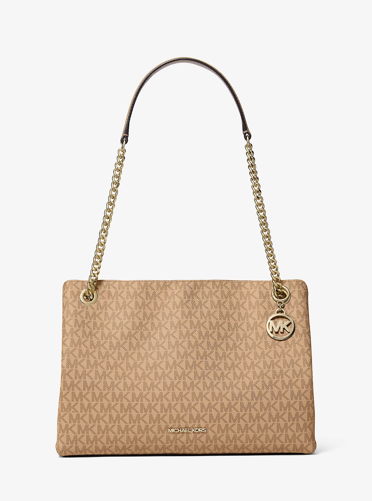 Michael Kors Christina Medium Signature Logo Messenger Bag Camel