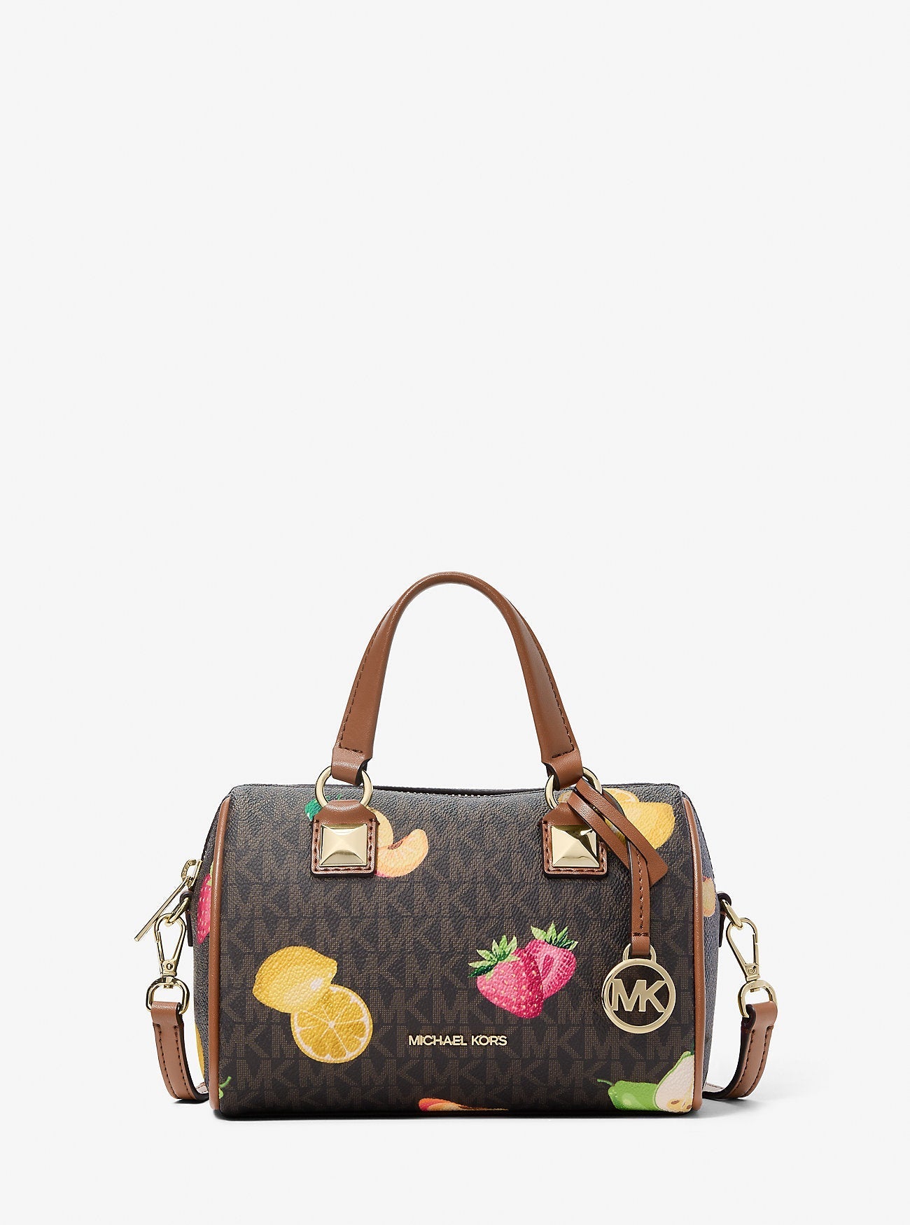 Grayson Small Printed Signature Logo Duffel Crossbody Bag Brown Brown
