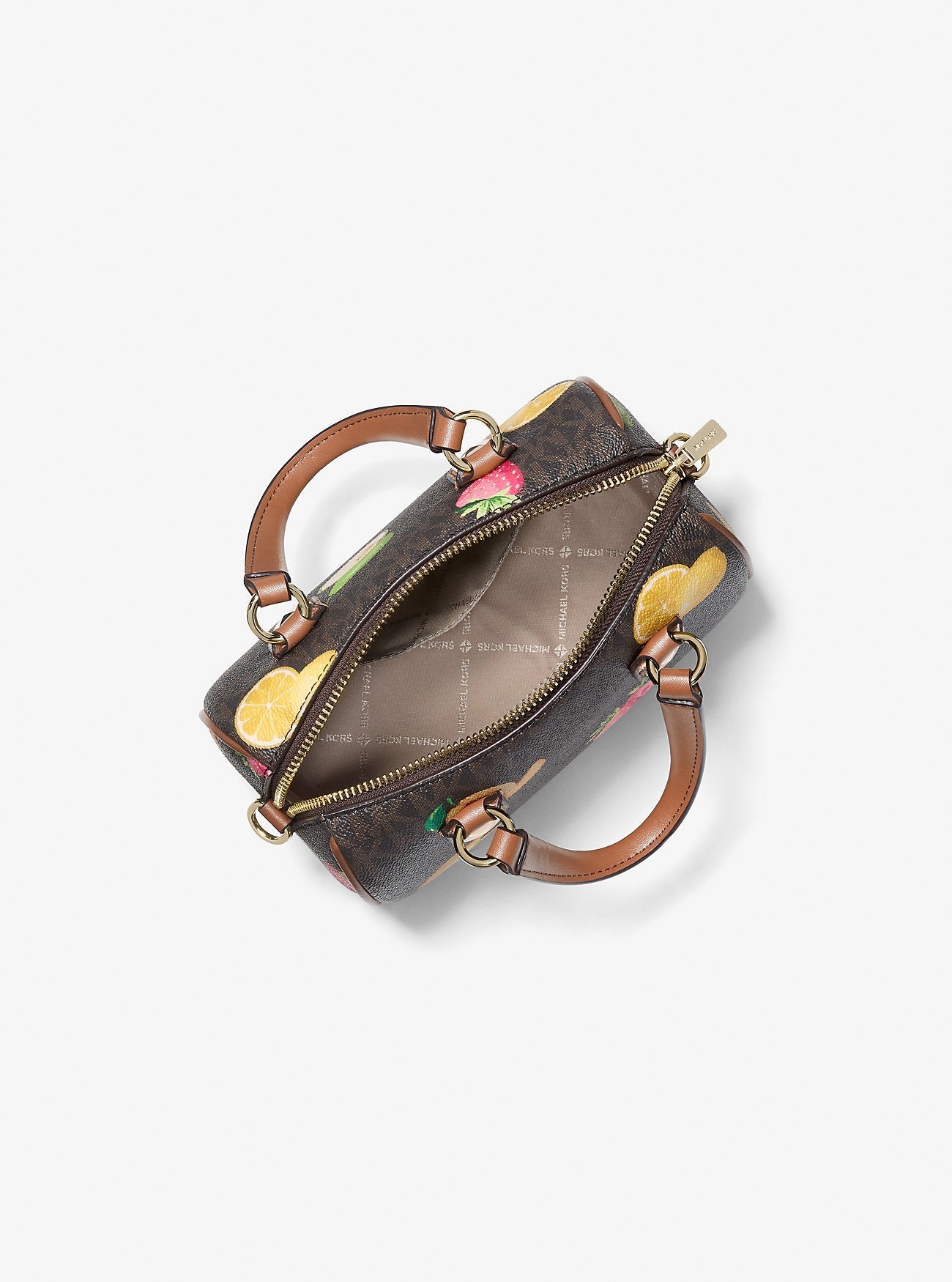 Grayson Small Printed Signature Logo Duffel Crossbody Bag Brown Brown
