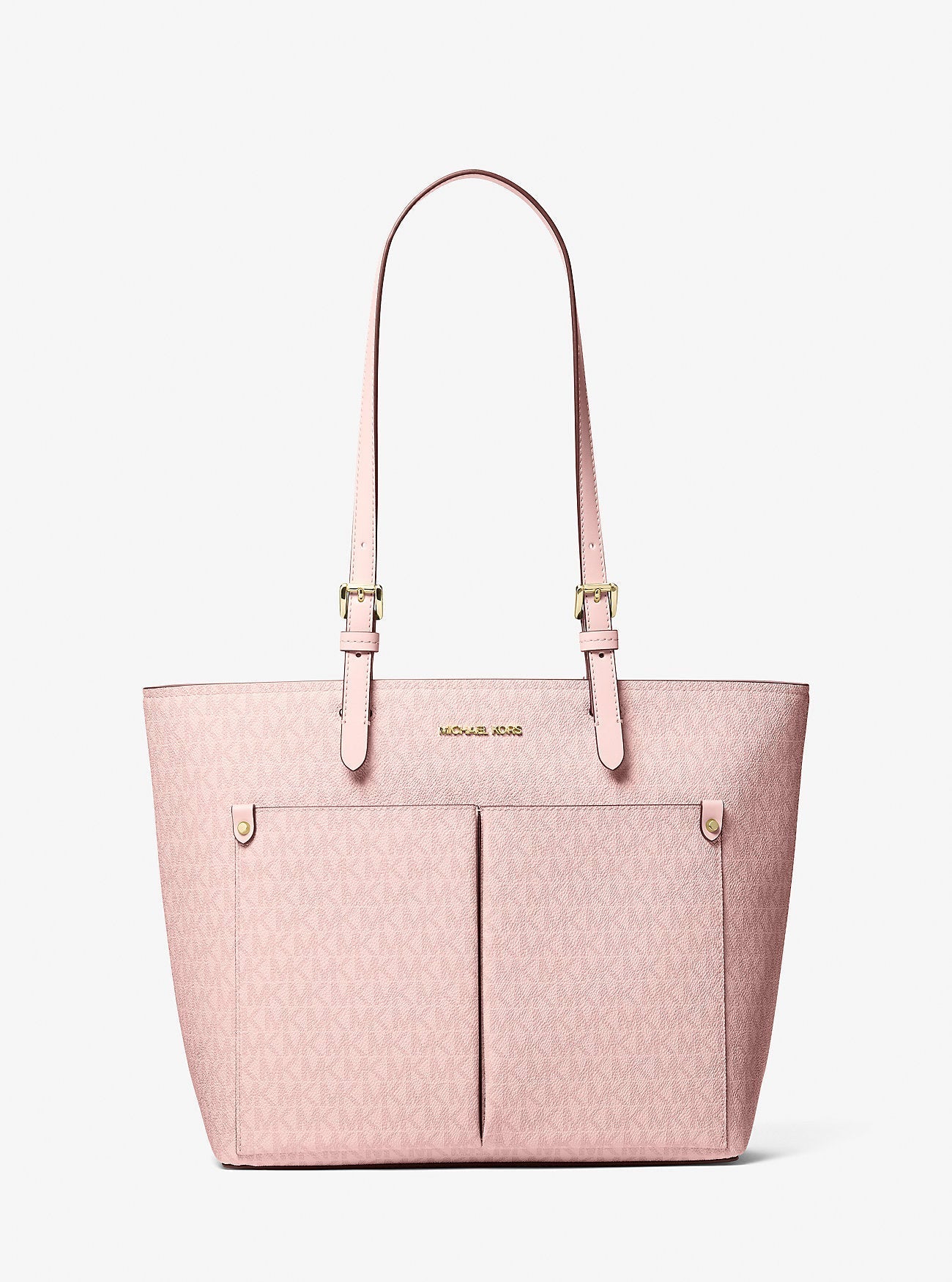 Michael Kors Jet Set Medium Signature Logo Pocket Tote Bag Powder Blush