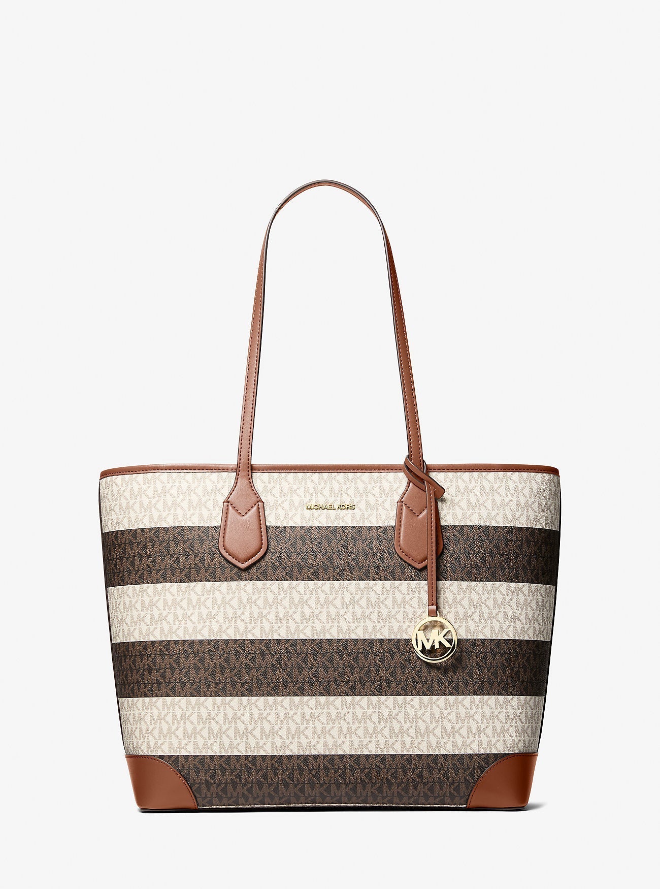Eva Large Striped Signature Logo Tote Bag Vanilla-Luggage Vanilla-Luggage