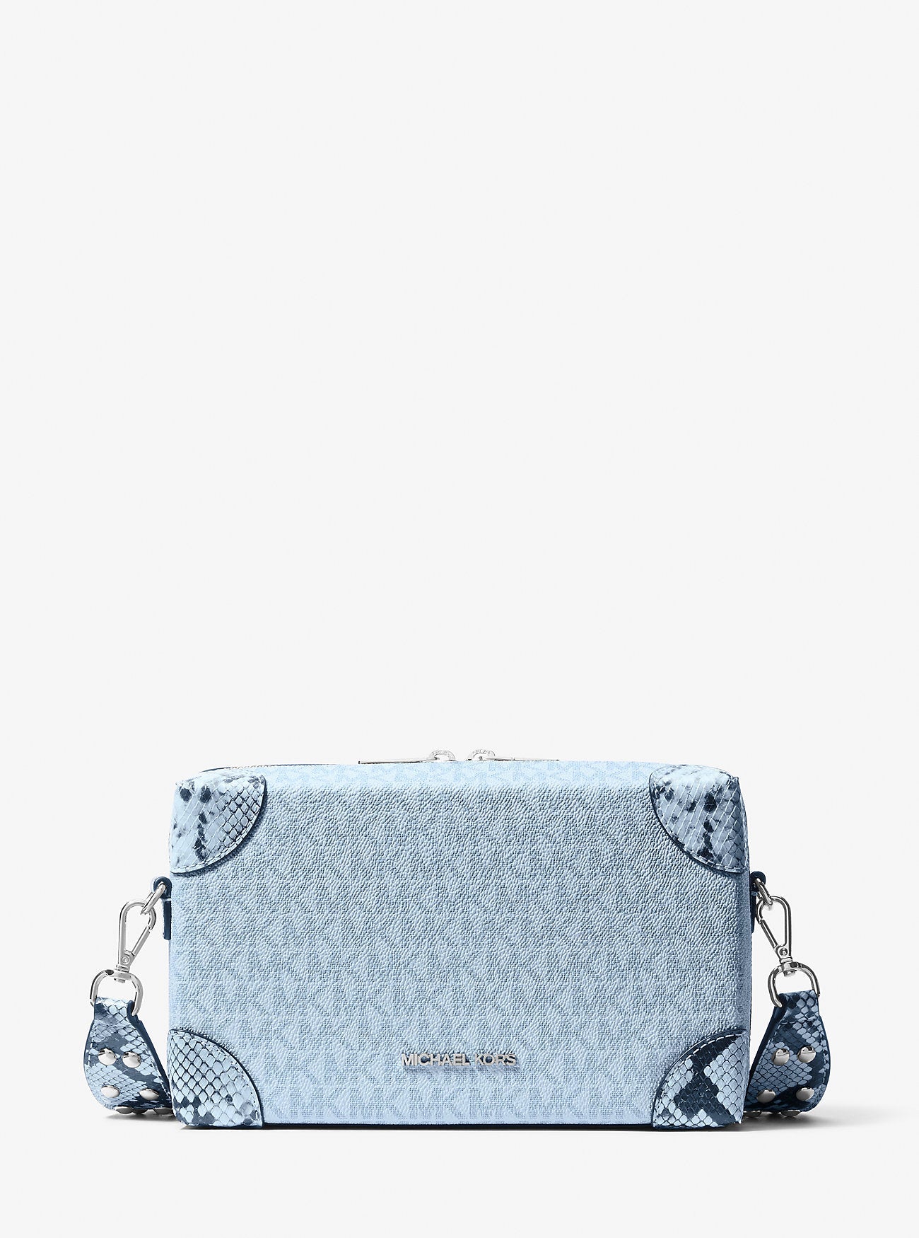 Michael Kors Jeanie Small Signature Logo and Snake Embossed Crossbody Bag Pale Ocean