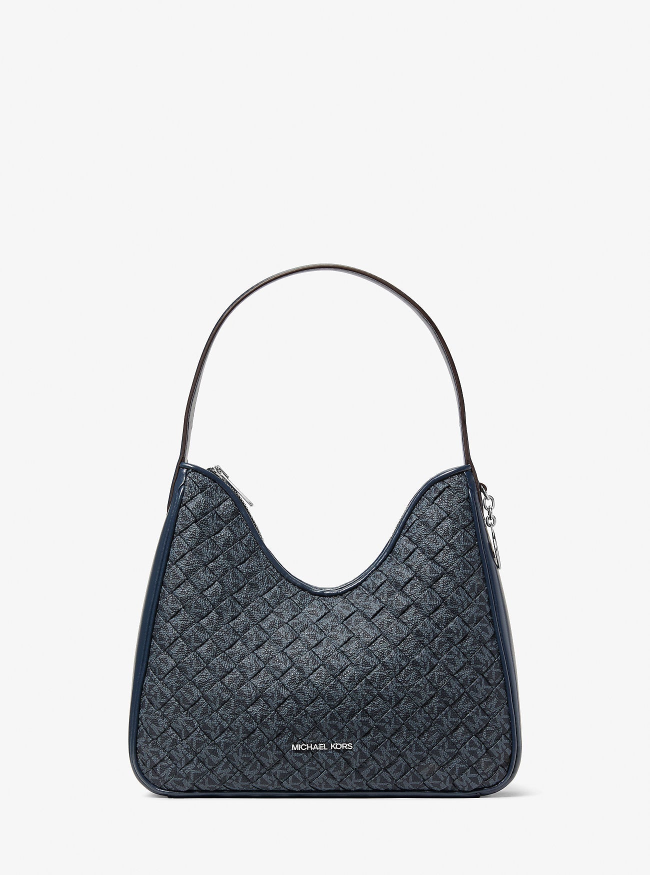 Michael Kors Nayla Small Woven Signature Logo Hobo Shoulder Bag Admiral