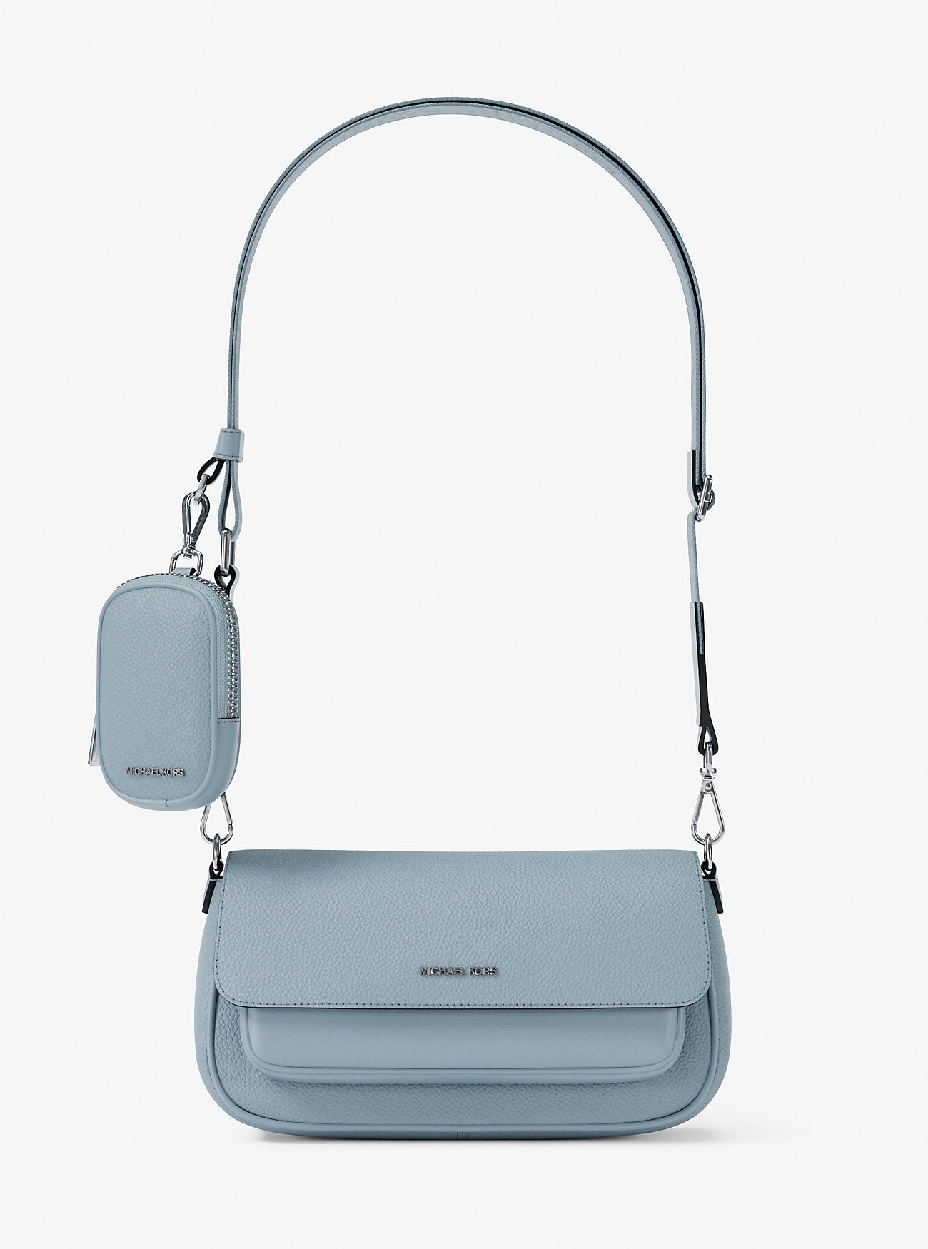 Michael Kors Jet Set Travel Small Pebbled Leather Crossbody Bag With Pouch Pale Ocean