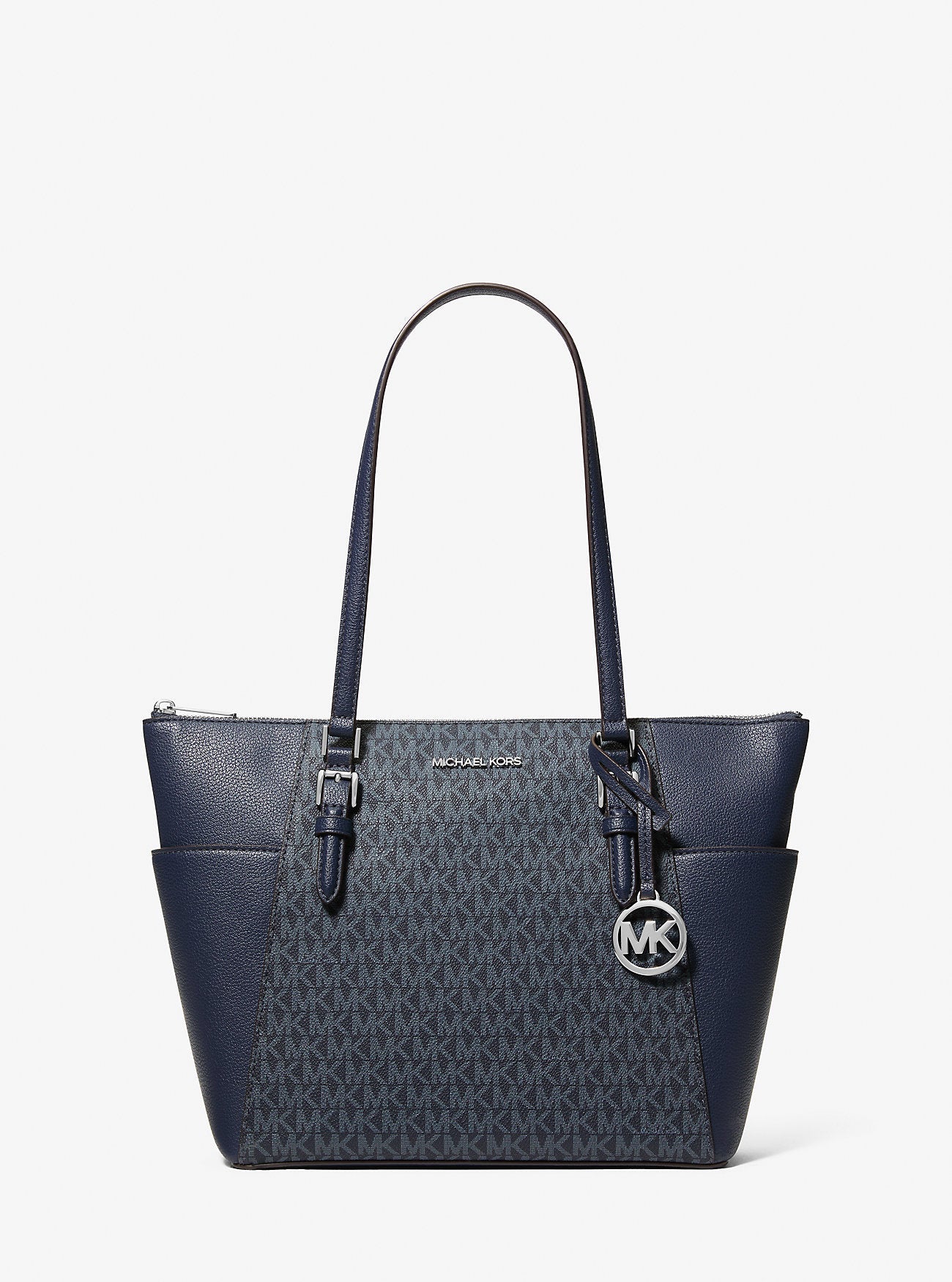 Charlotte Large Logo and Leather Top-Zip Tote Bag Admiral Admiral