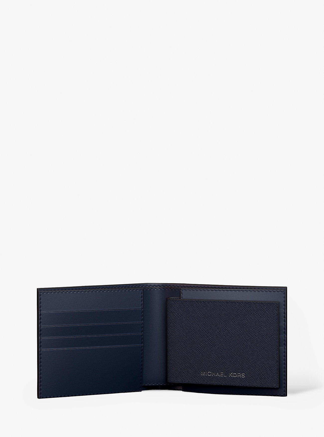 Michael Kors Cooper Saffiano Leather Billfold Wallet With Passcase Navy