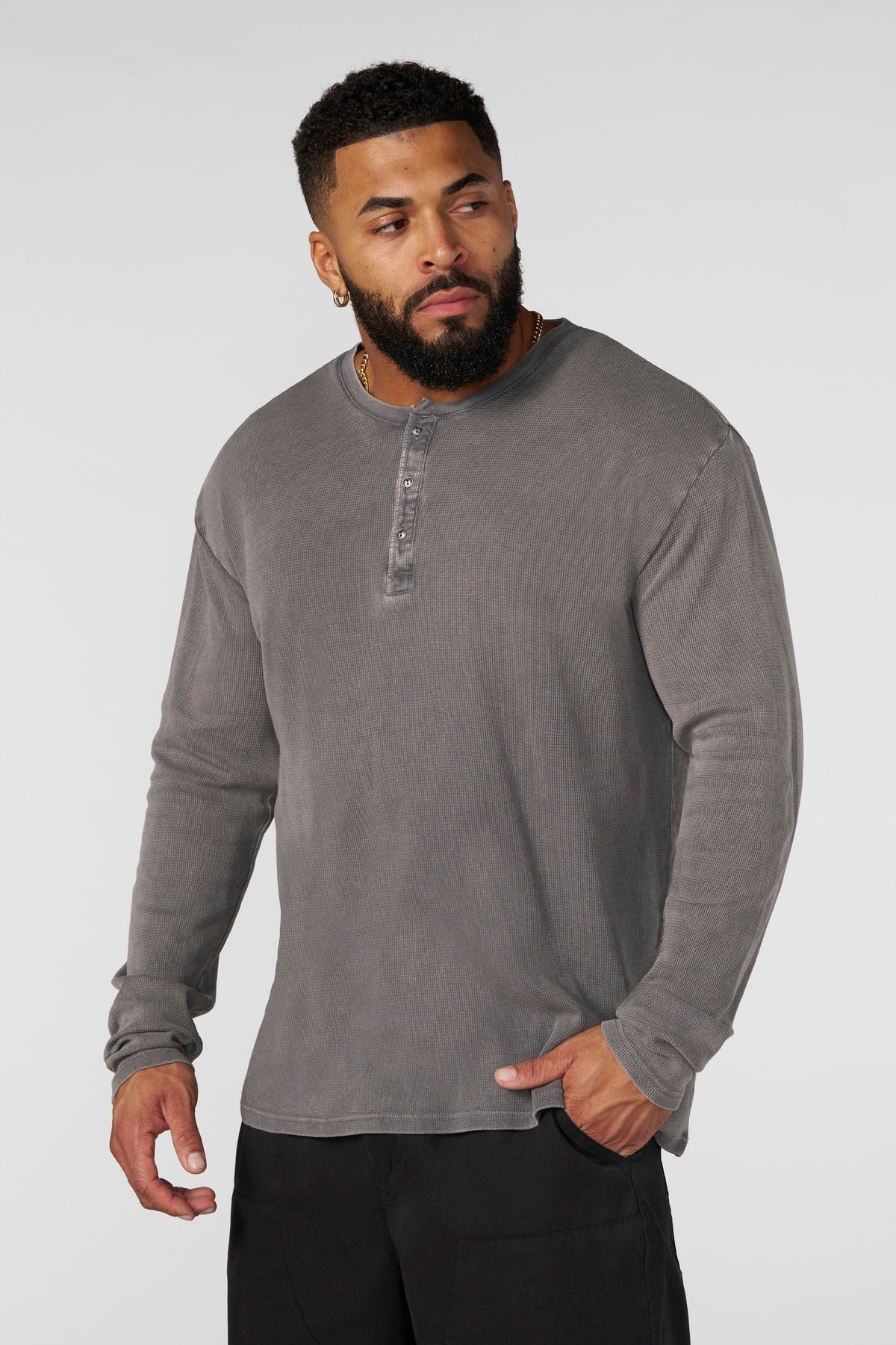 8034 - Henley Thermal Longsleeves Grey Wash