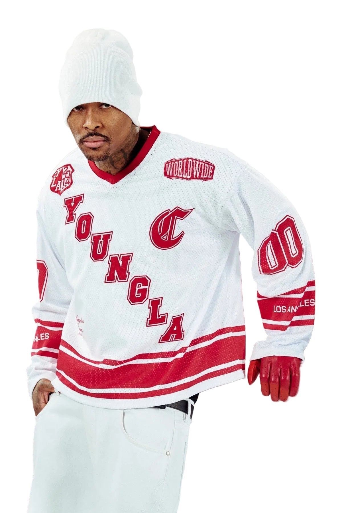 8056 - Southside Hockey Jersey White/Red - Unmatched Kicks-YOUNG LA