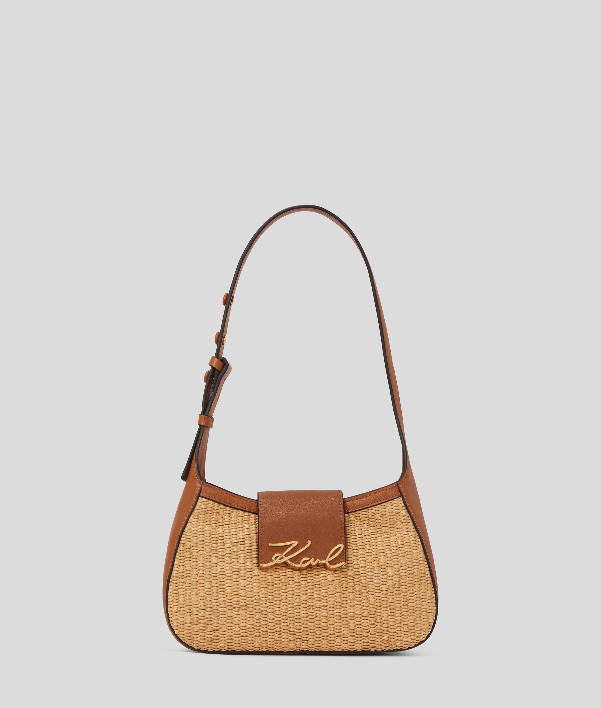 KarlLagerfeld Ksignature Small Woven Shoulder Bag Natural-Tan