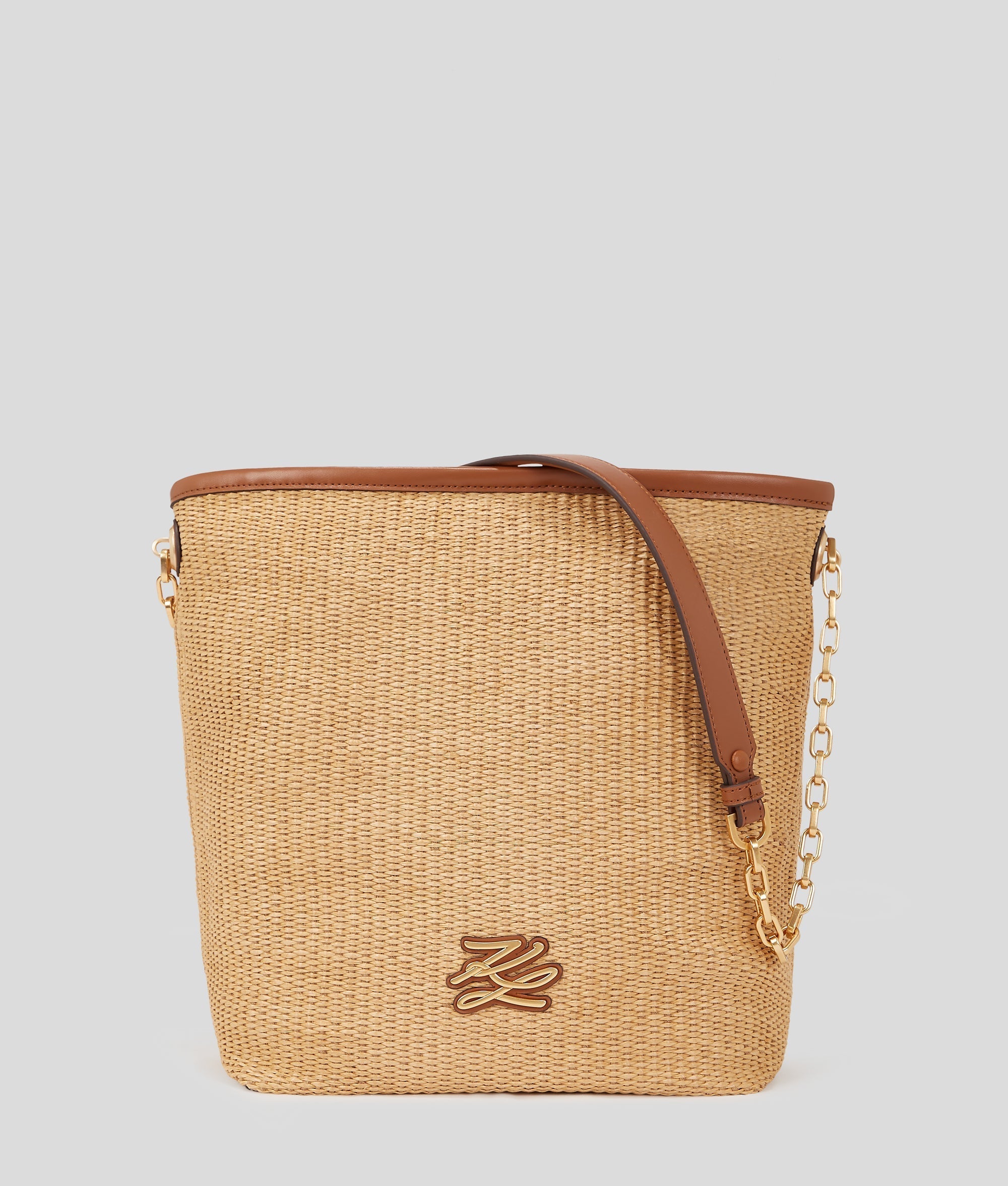 KarlLagerfeld Kautograph Woven Medium Bucket Bag Natural-Tan