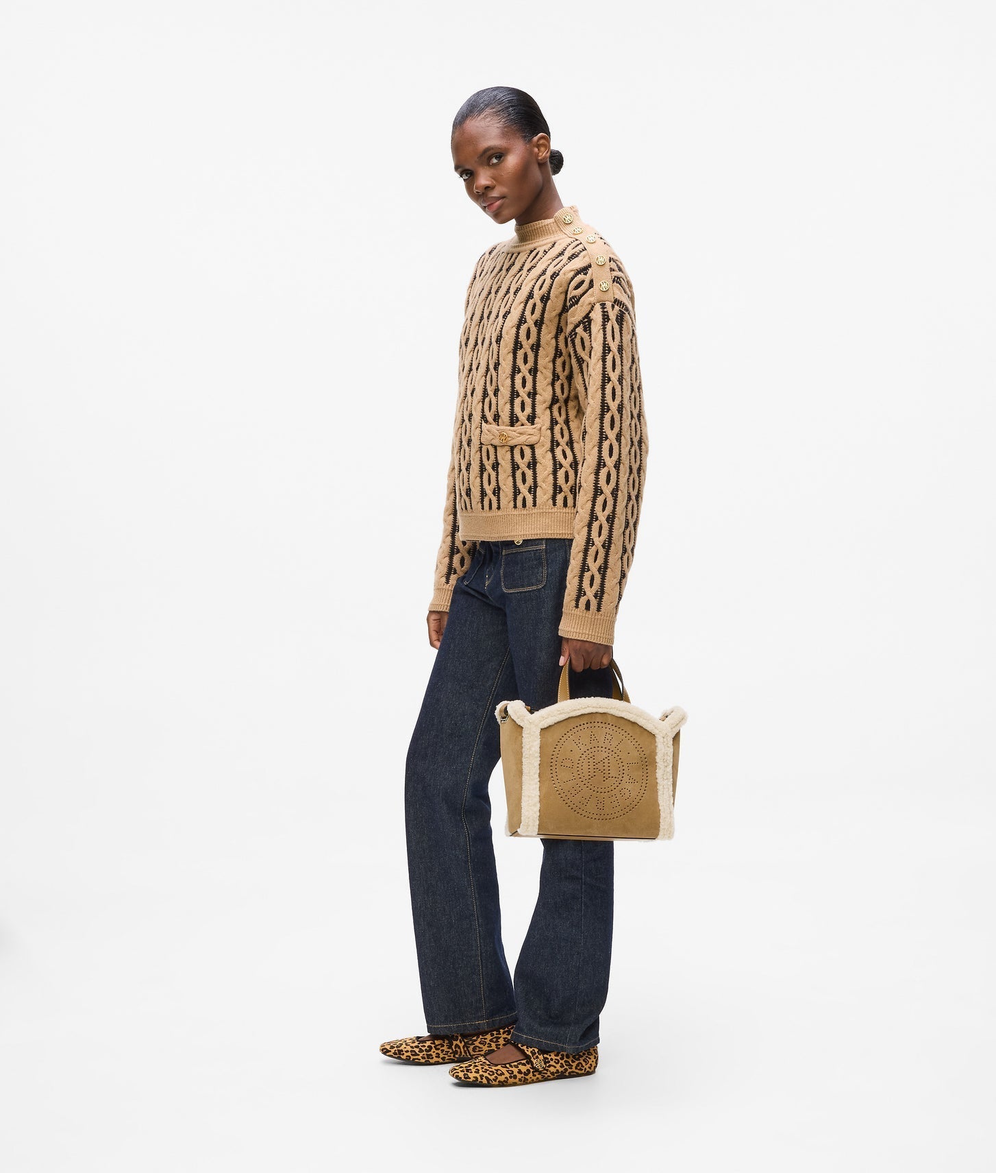 KarlLagerfeld Kcircle Small Shearling Tote Bag Caramel