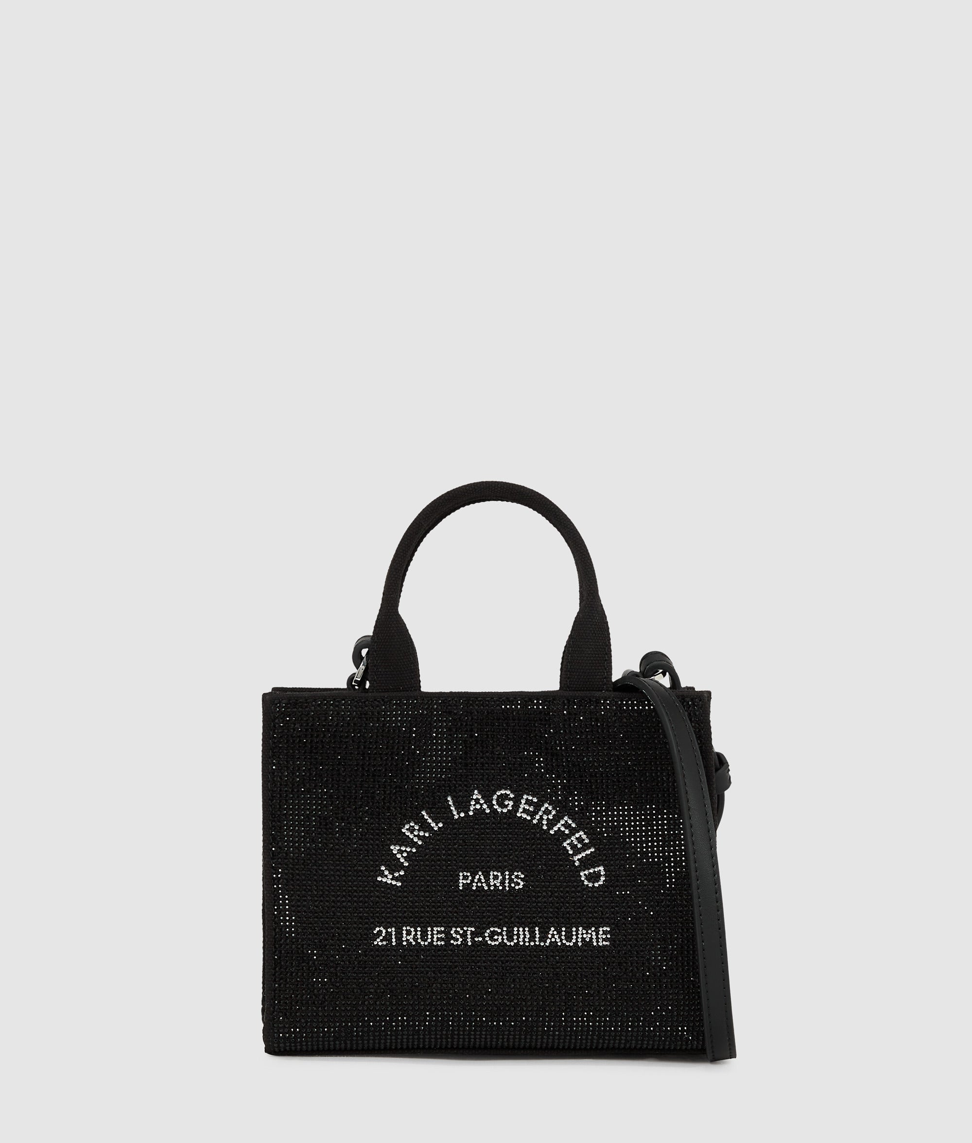 KarlLagerfeld Rue St-Guillaume Mini Rhinestone Tote Bag Black Embellishment