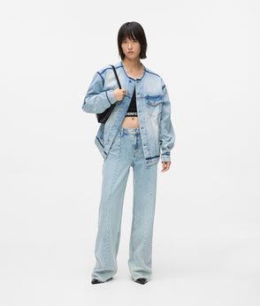 KarlLagerfeld Large High-Shine Denim Hobo Bag Silver Coated Denim