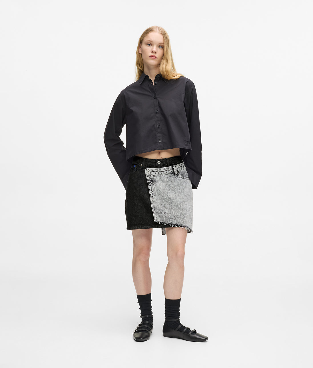 KarlLagerfeld Denim Hobo Shopper Black Denim-Grey Denim