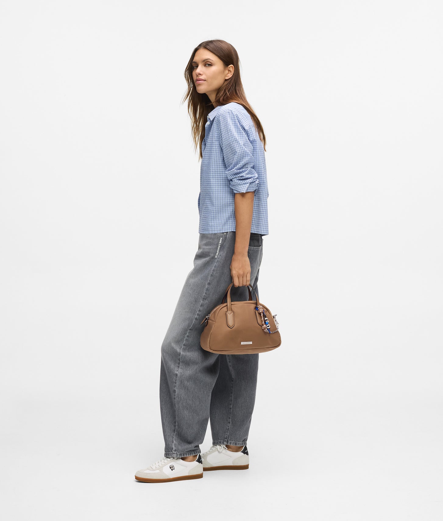 KarlLagerfeld Ikon Nylon Bowling Bag Mushroom Brown