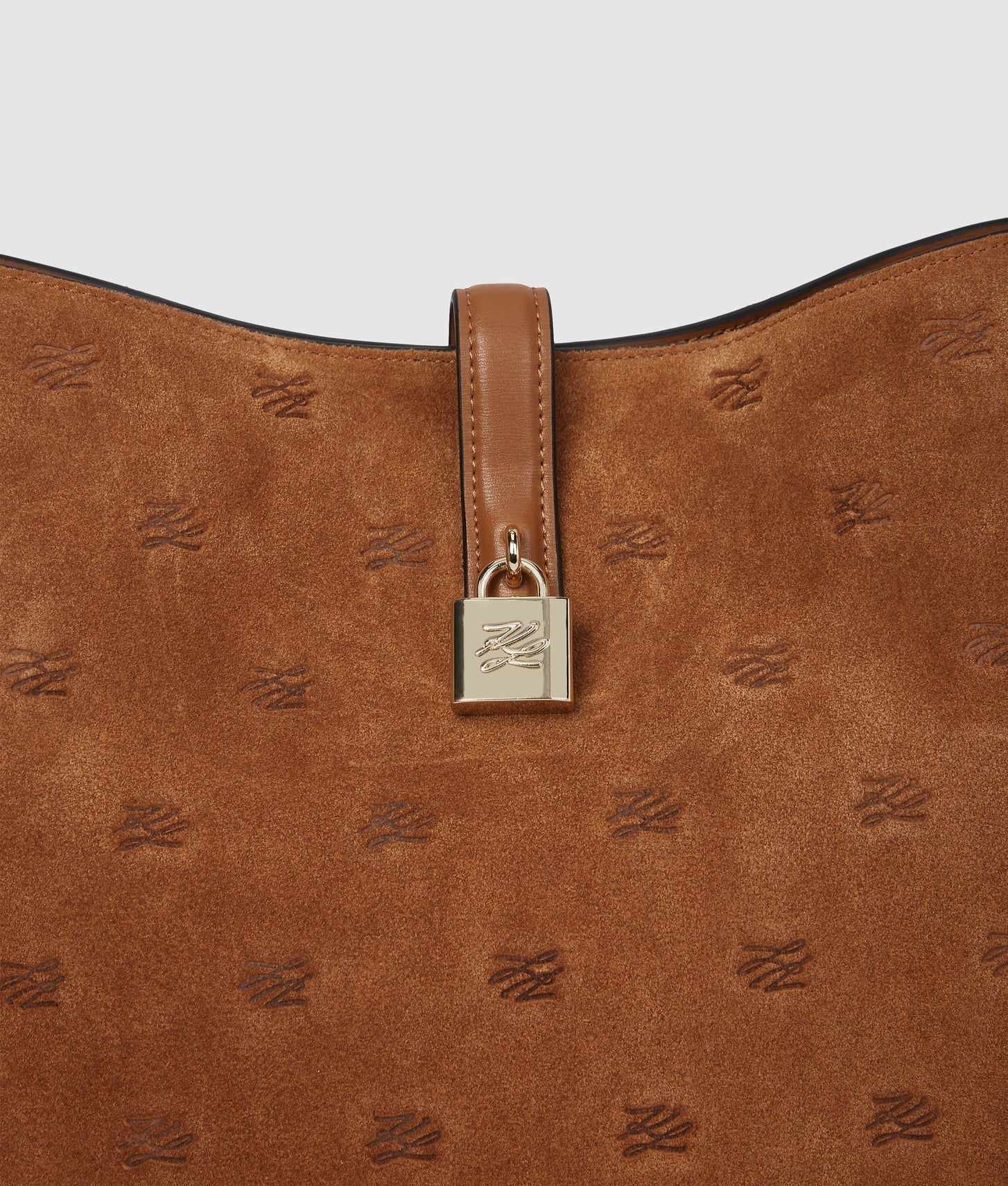 KarlLagerfeld Kautograph Padlock Suede Hobo Bag Dark Tan