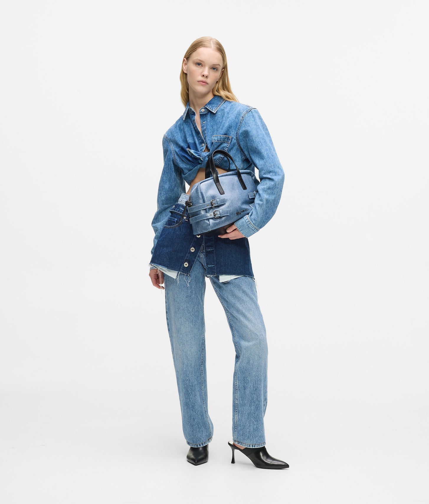 KarlLagerfeld Denim Buckle Bowling Bag Standard Blue Denim