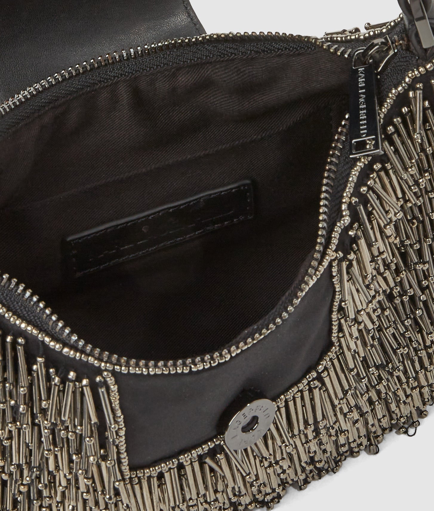 KarlLagerfeld Ksignature Beaded Moon Bag Black Embellishment