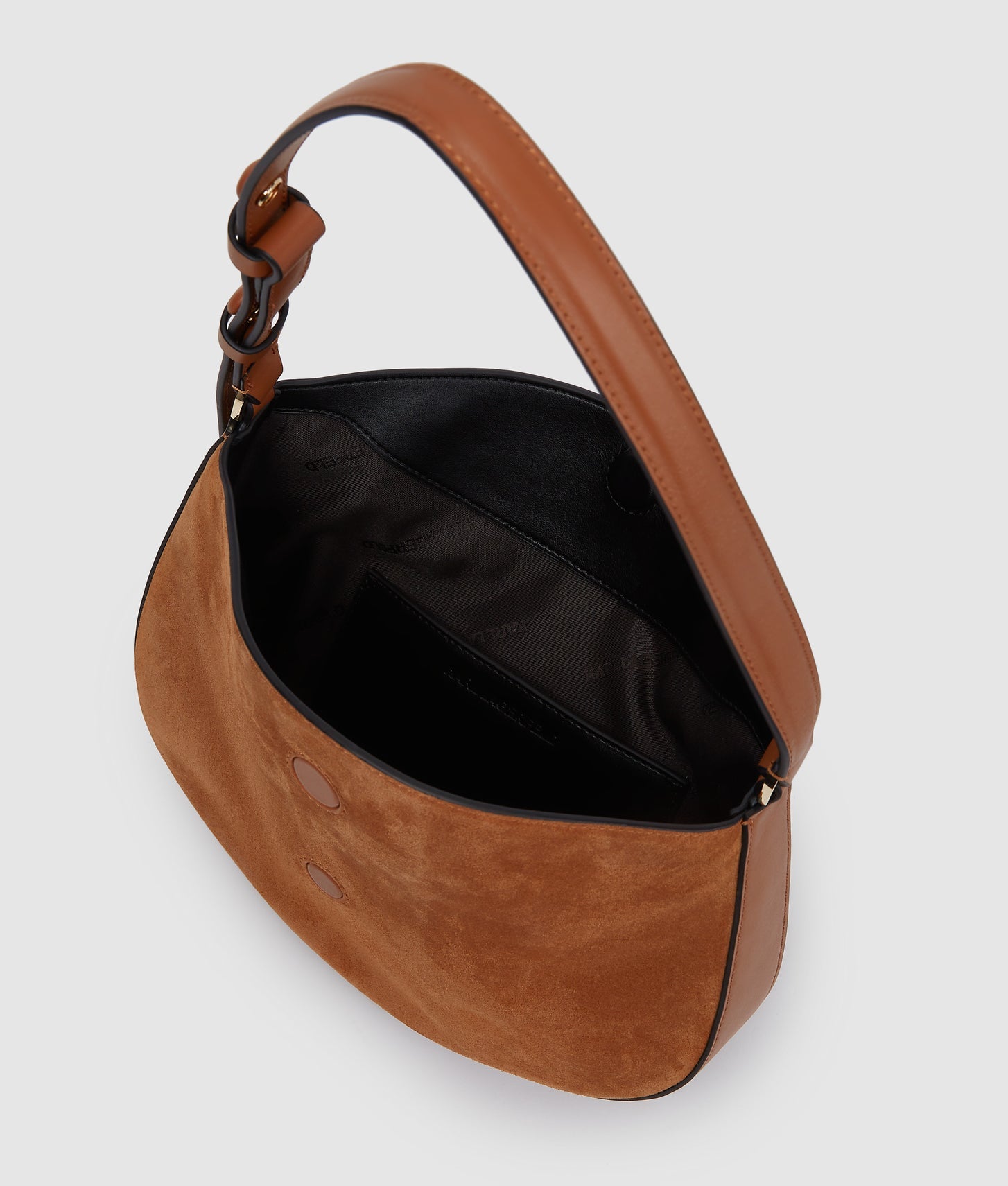KarlLagerfeld Ksignature Suede Moon Bag Dark Tan