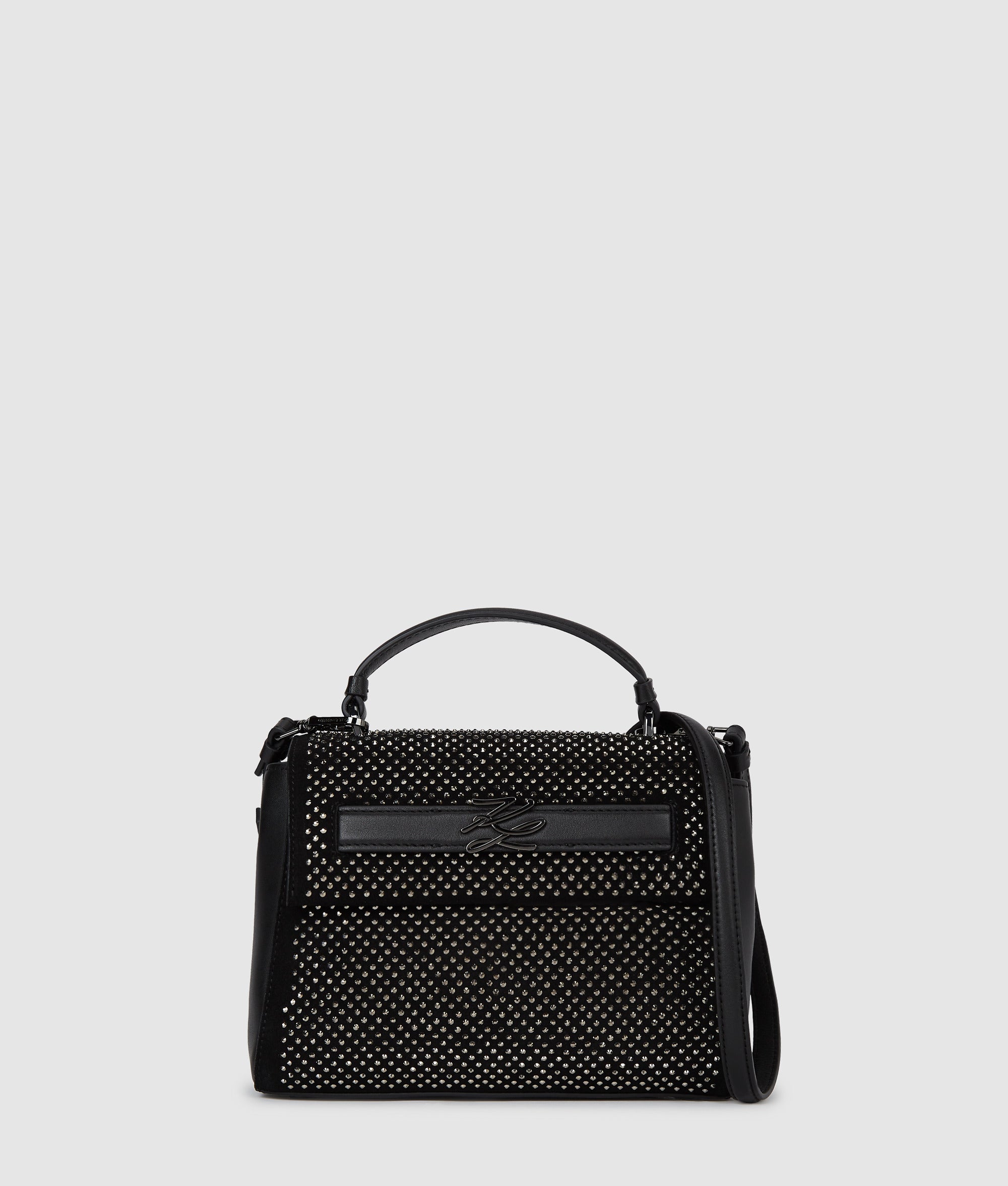 KarlLagerfeld Kautograph Rhinestone Top Handle Bag Black Embellishment