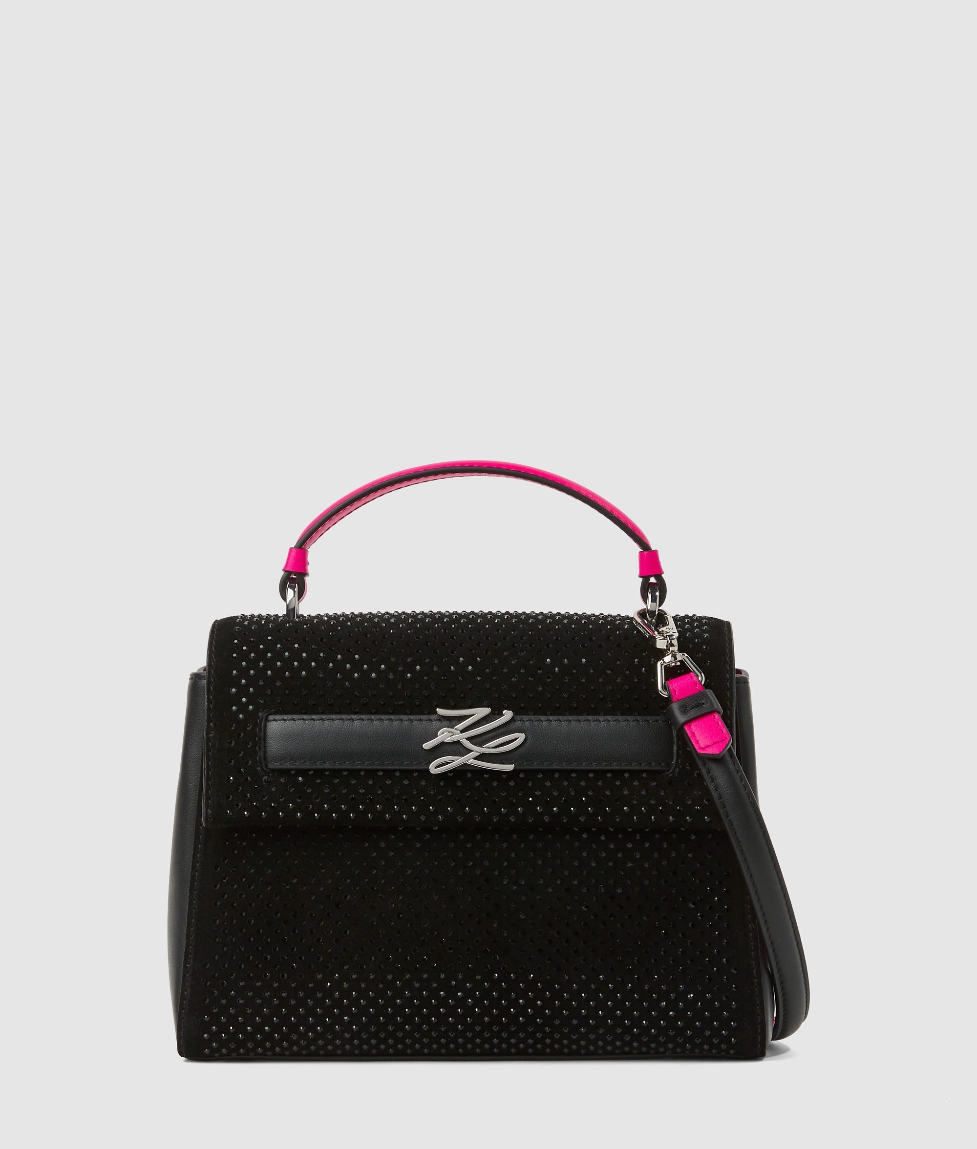 KarlLagerfeld Exclusive Kautograph Rhinestone Top-Handle Bag Black Embellishment