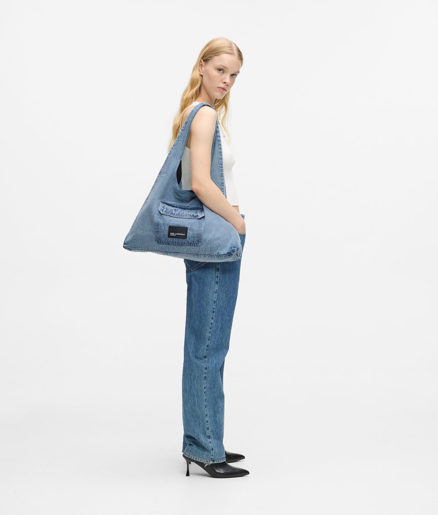 KarlLagerfeld Denim Hobo Shopper Standard Blue Denim-Light Denim