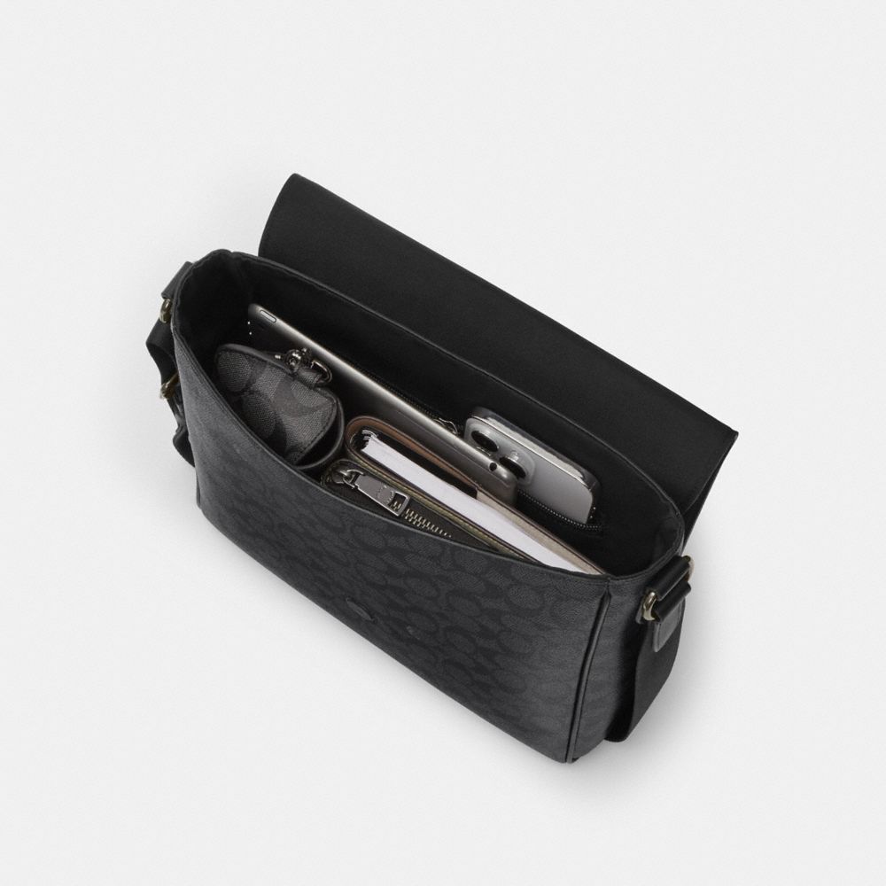 Coach Houston Map Bag In Signature Canvas Gunmetal Charcoal Black