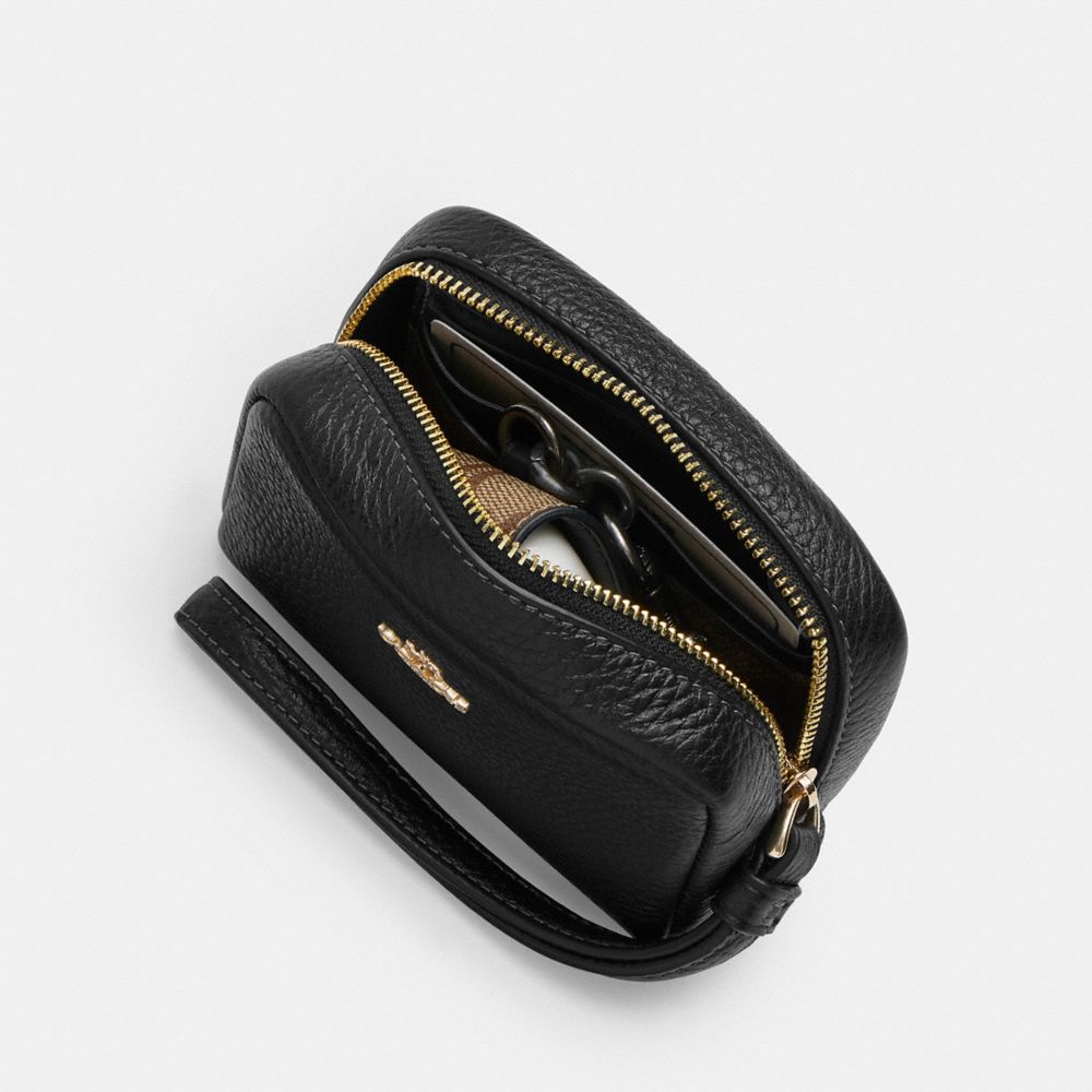 Coach Pouch Wristlet In Signature Canvas Gold Tan Brown