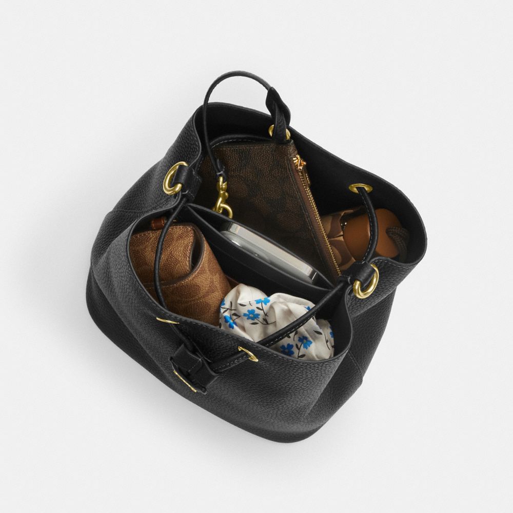 Coach Rowan Bucket Bag In Signature Canvas Gold Walnut Black