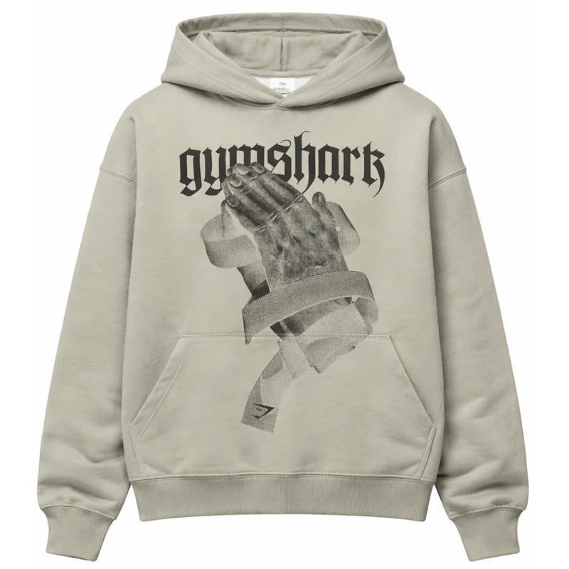 GYMSHARK Prayer Hands Hoodie Stone Grey