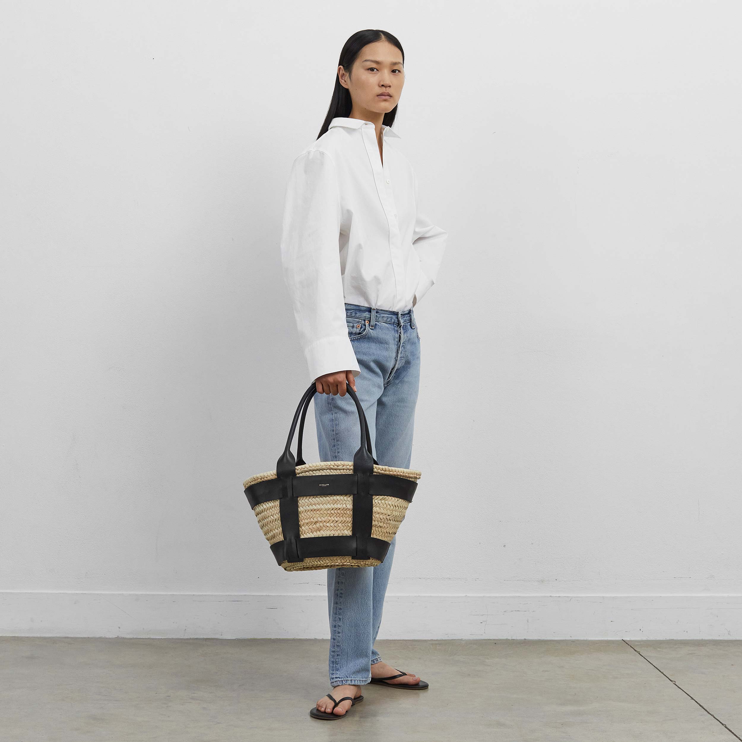 DeMellier The Santorini natural basket black smooth