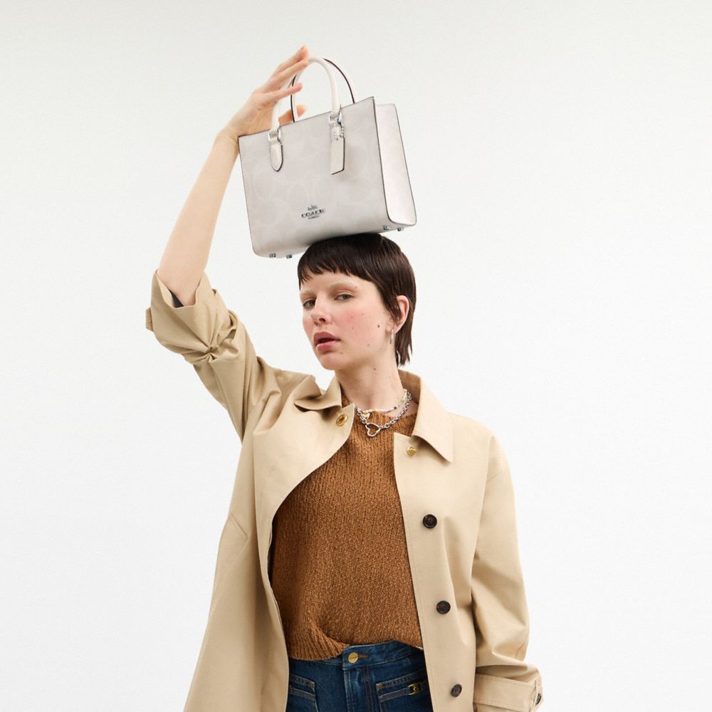 Coach Maggie Small Tote Bag In Signature Canvas Silver White Chalk