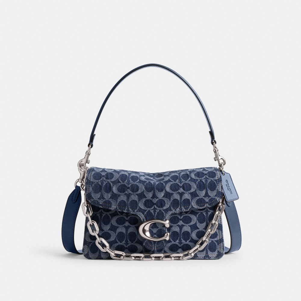 Coach Chain Tabby Shoulder Bag In Signature Denim Silver Deep Blue Multi