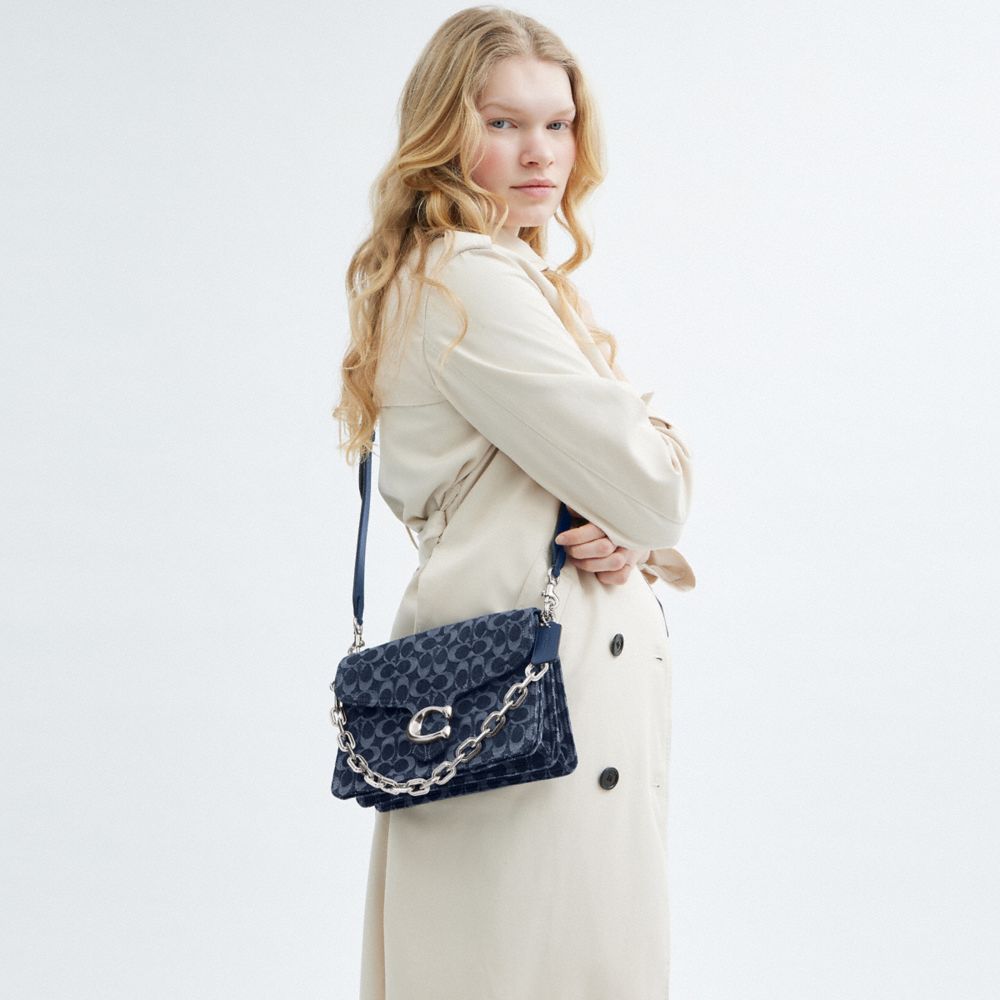 Coach Chain Tabby Shoulder Bag In Signature Denim Silver Deep Blue Multi