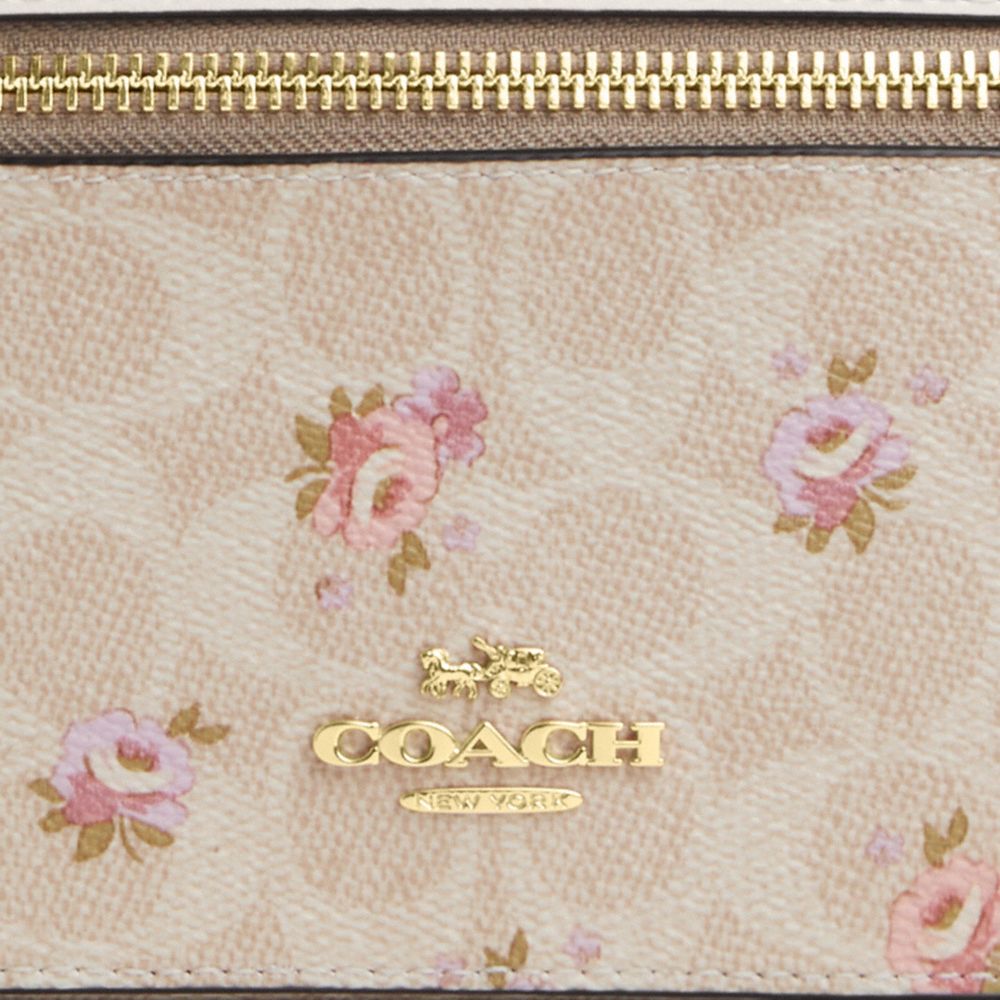Coach Cosmetic Case In Signature Canvas With Floral Print Gold Sand Multi