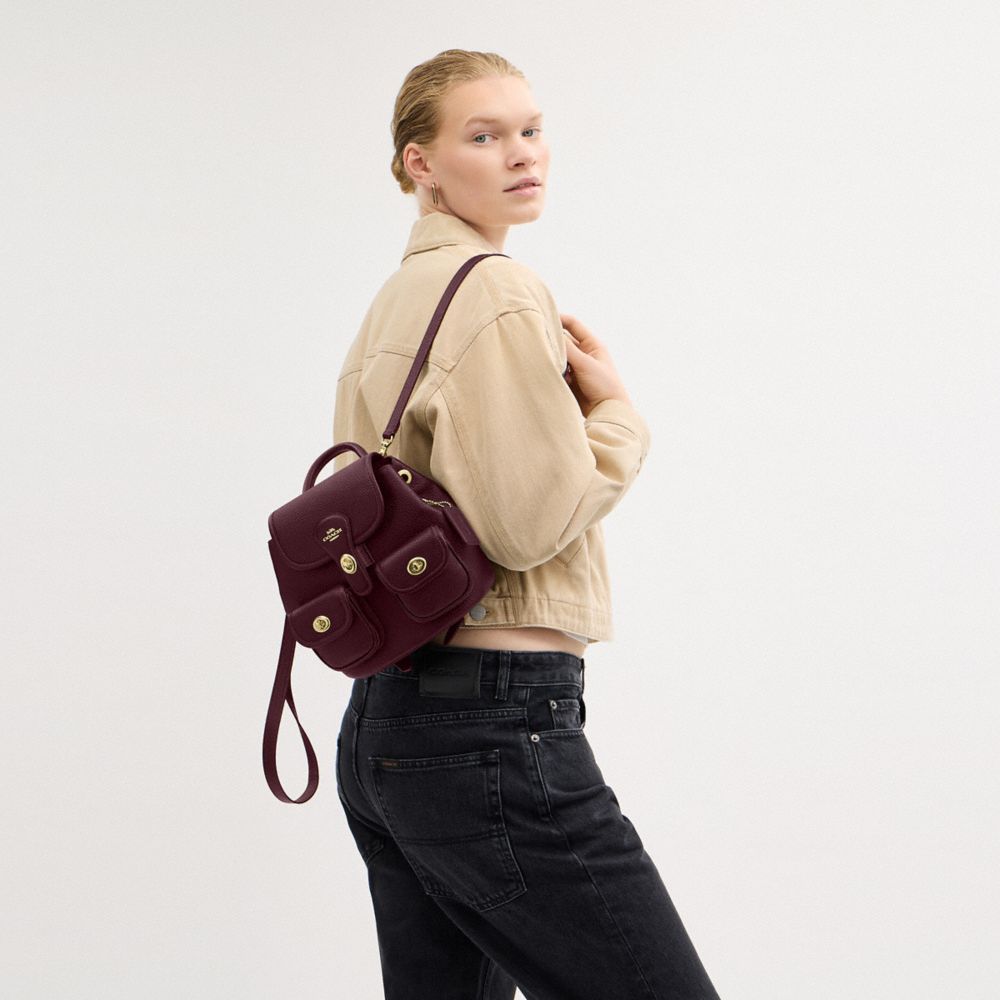 Coach Hadley Backpack Gold Dark Wine