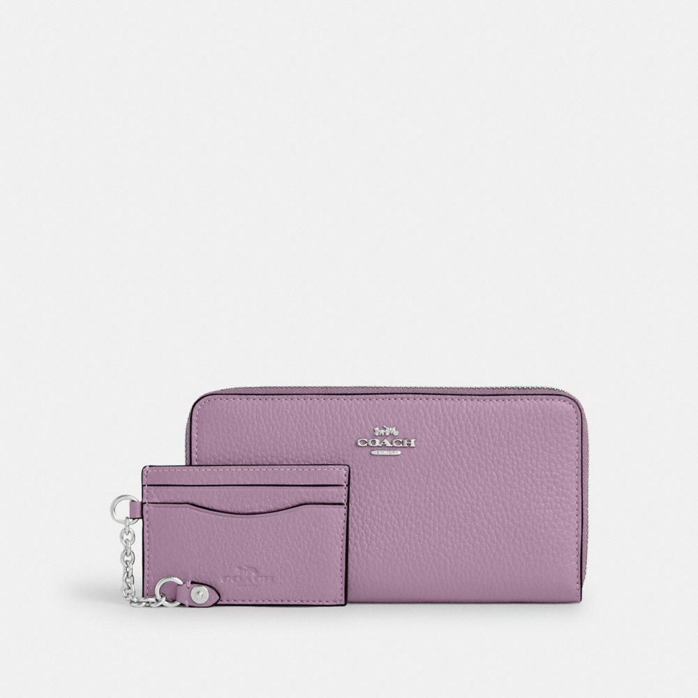 Coach Long Zip Around Wallet With Detachable Card Case Silver
