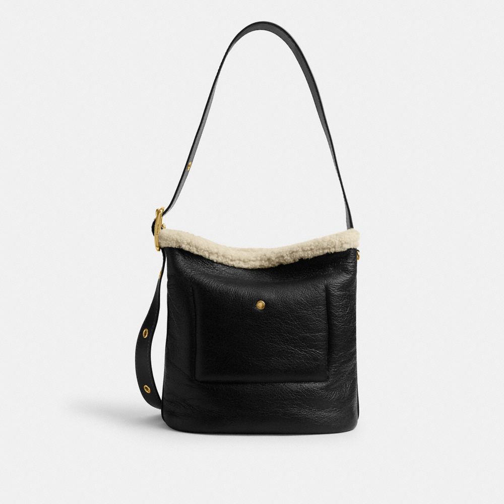 Coach Bleecker Bucket Bag In Shearling Brass Black Natural